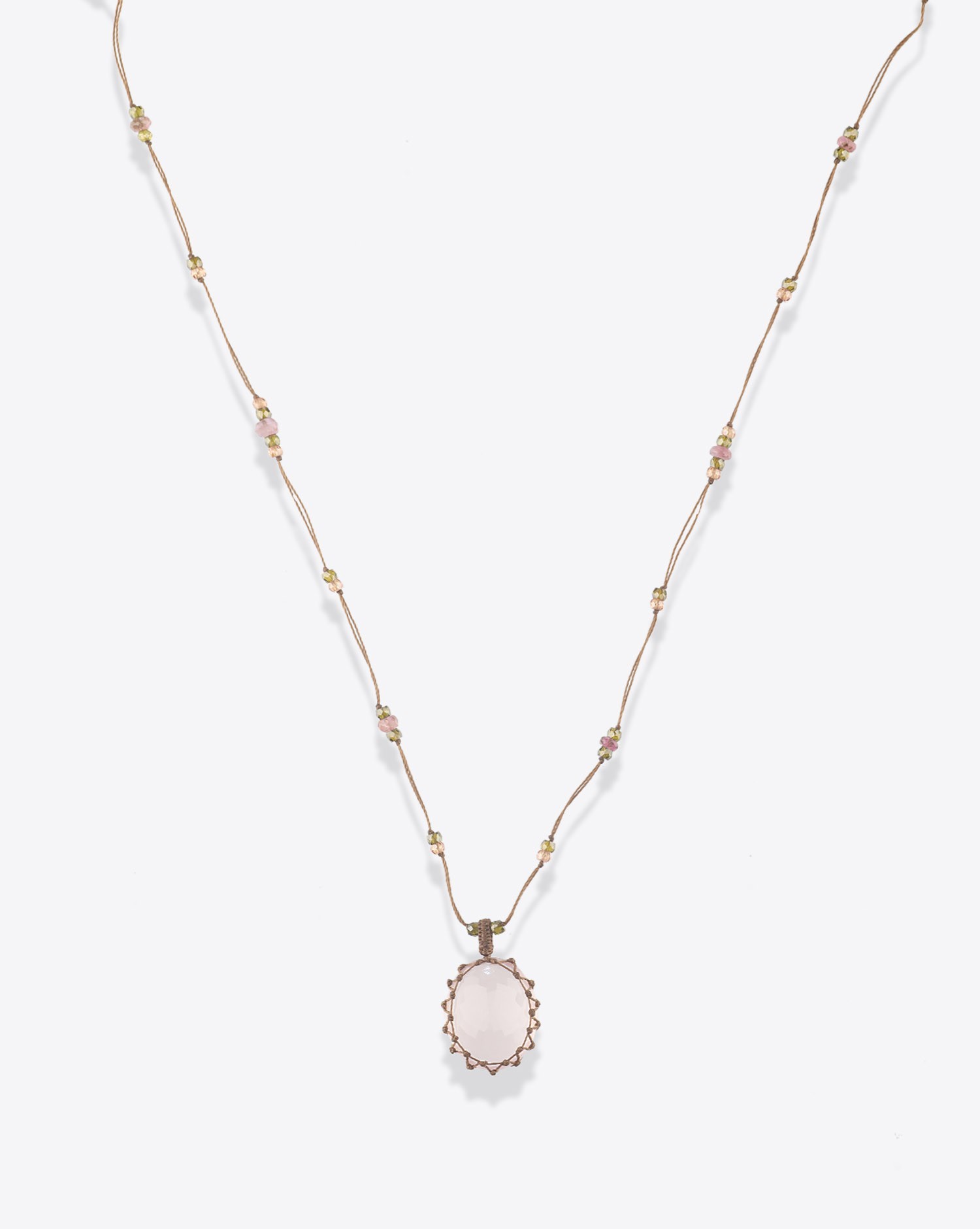 Image du produit Sharing Collier Court Tibétain Sur Cordon Marron - Quartz Rose   - 2