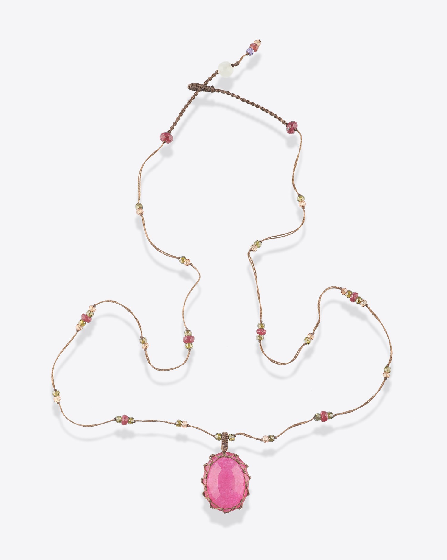 Image du produit Sharing Collier Court Tibétain Sur Cordon Tabac 2 - Rubelite Pink