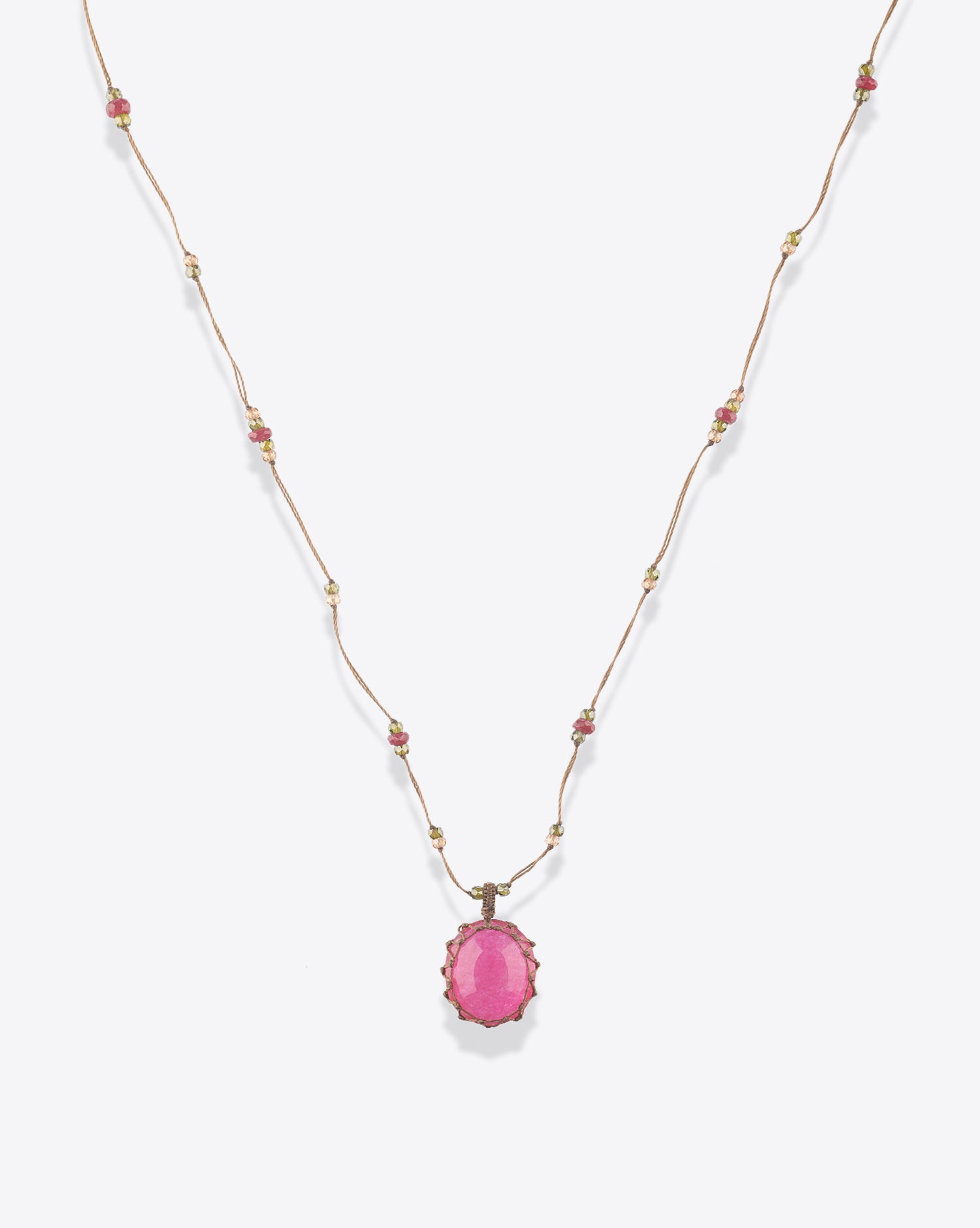 Image du produit Sharing Collier Court Tibétain Sur Cordon Tabac 2 - Rubelite Pink - 2