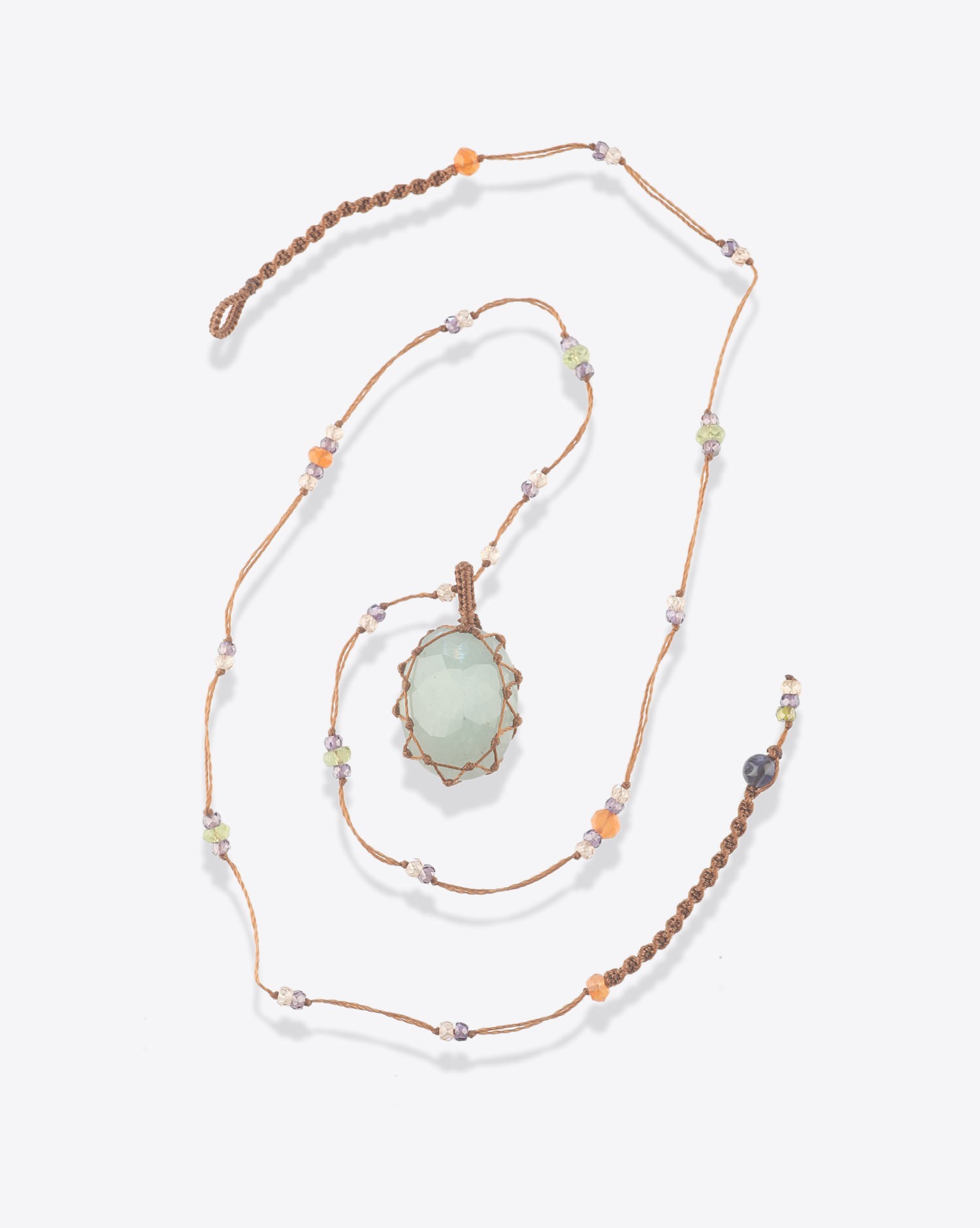 Image du produit Sharing Collier Court Tibétain Sur Cordon Tabac - Aquamarine  