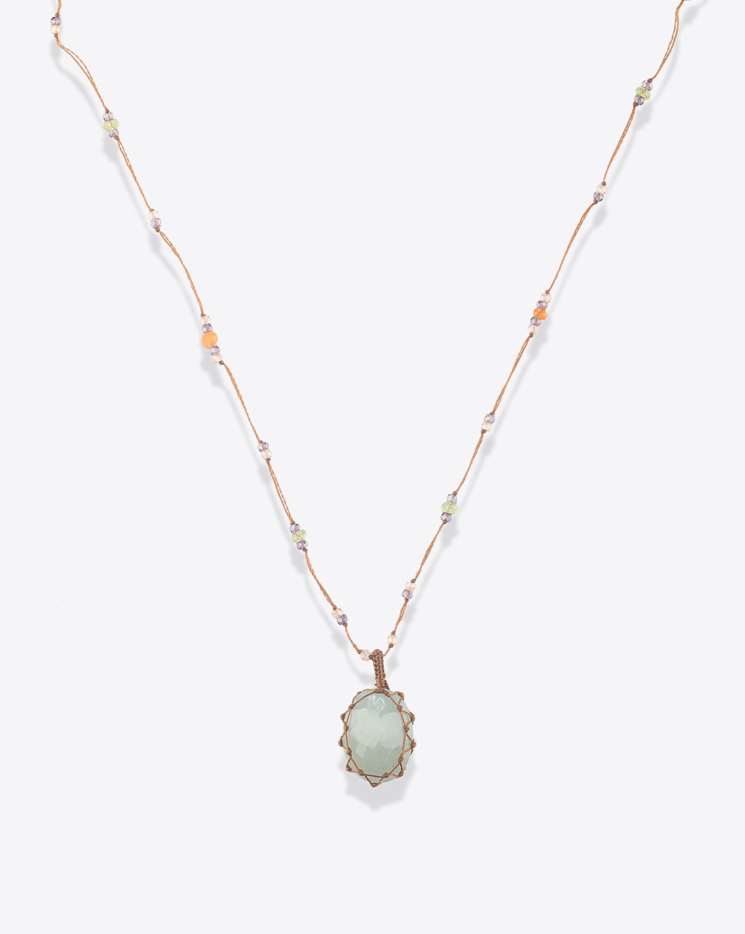 Image du produit Sharing Collier Court Tibétain Sur Cordon Tabac - Aquamarine   - 2