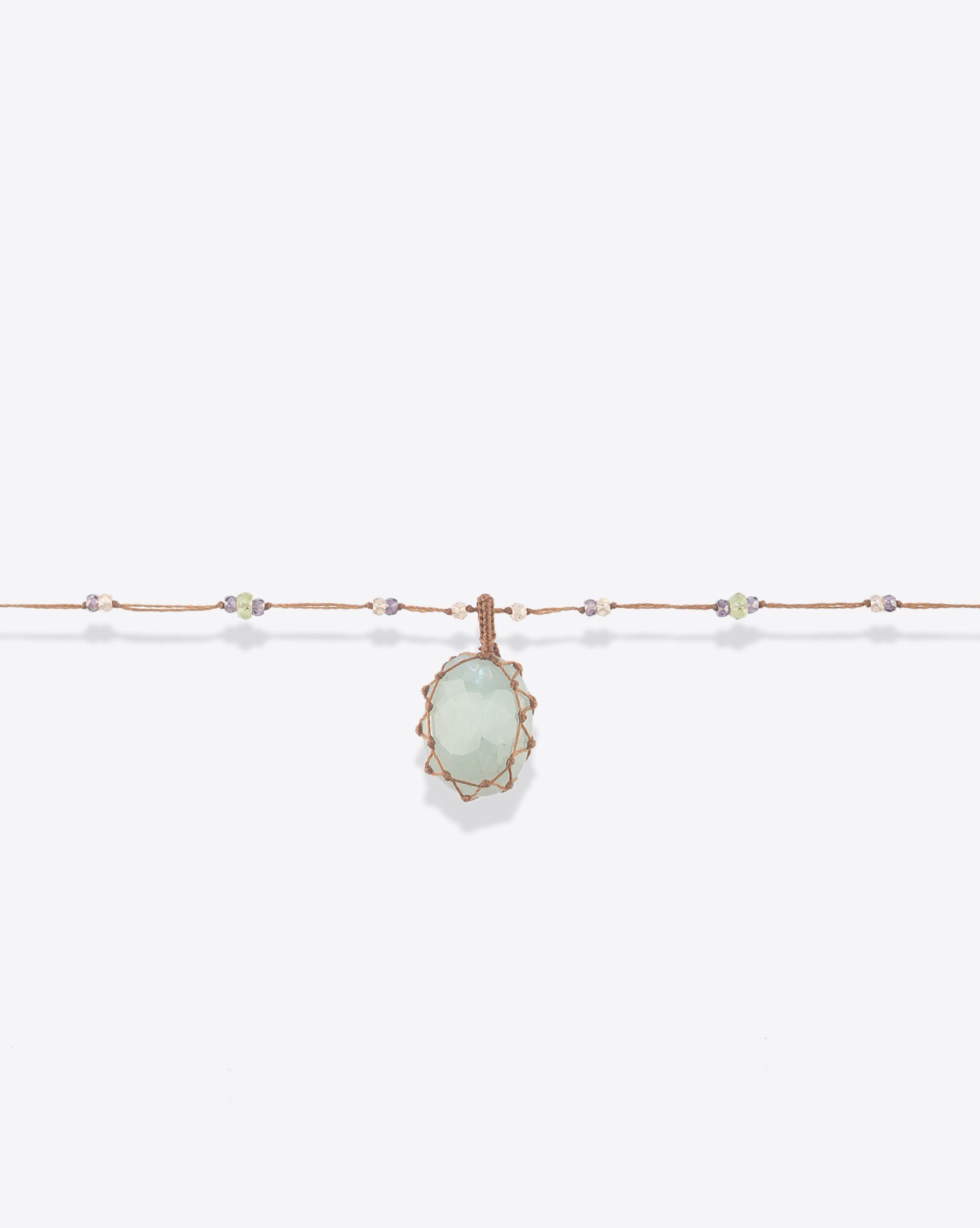 Image du produit Sharing Collier Court Tibétain Sur Cordon Tabac - Aquamarine   - 3
