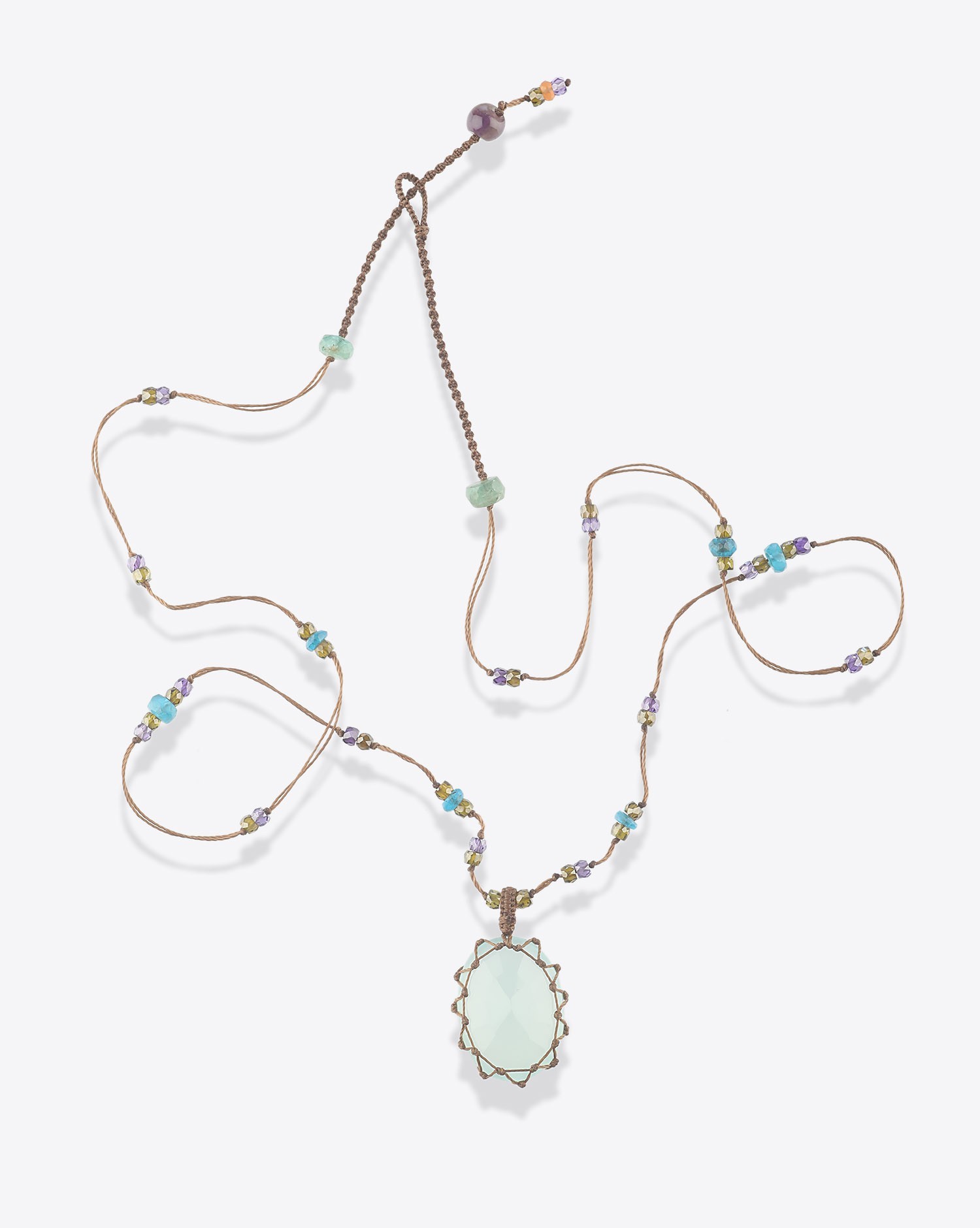 Image du produit Sharing Collier Court Tibétain Sur Cordon Tabac - Fluorite Verte  