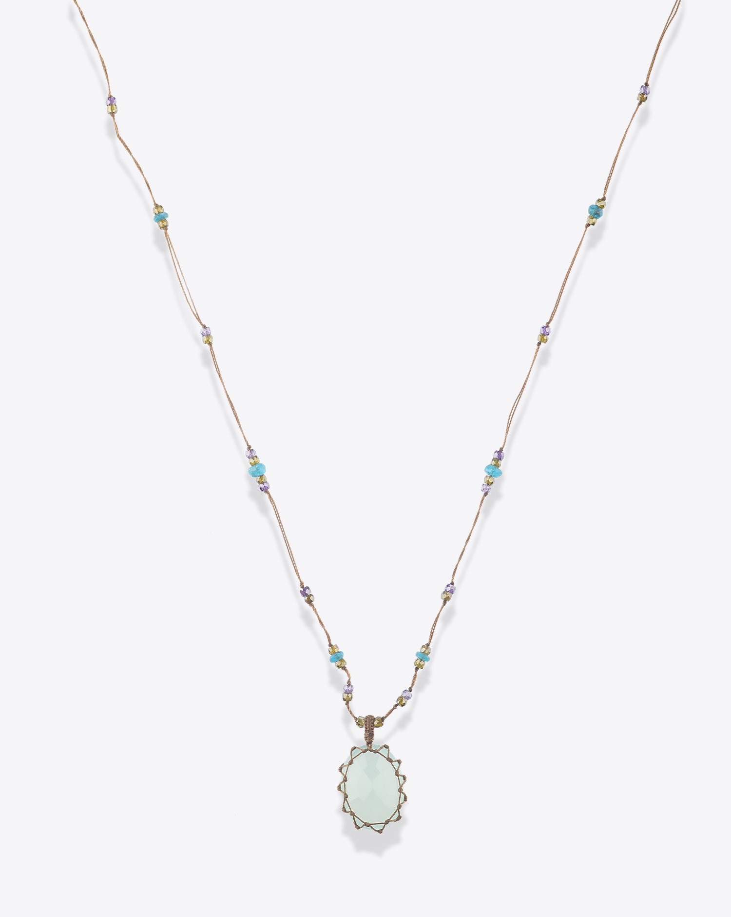 Image du produit Sharing Collier Court Tibétain Sur Cordon Tabac - Fluorite Verte   - 2