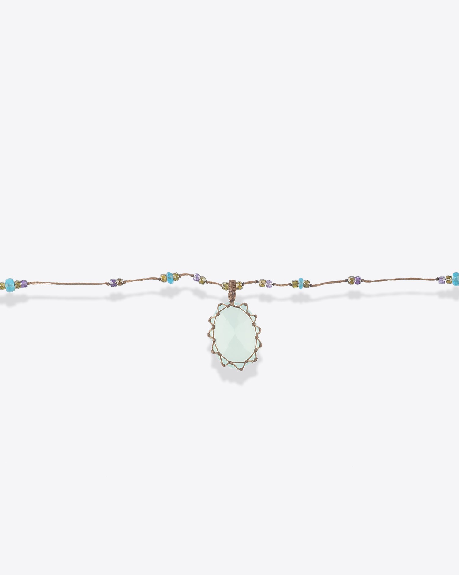 Image du produit Sharing Collier Court Tibétain Sur Cordon Tabac - Fluorite Verte   - 3