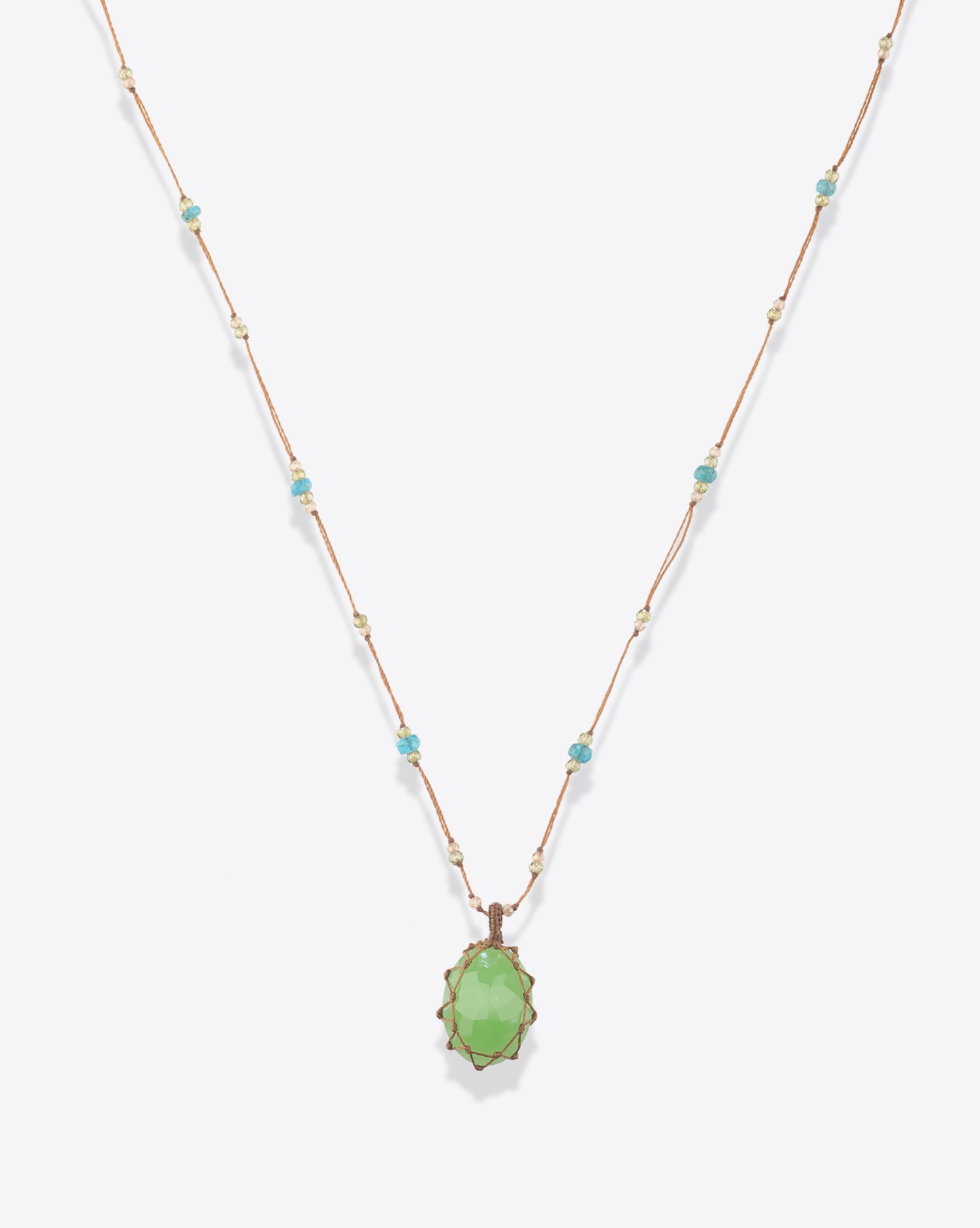 Image du produit Sharing Collier Court Tibétain Sur Cordon Tabac - Green Chalcedony   - 2