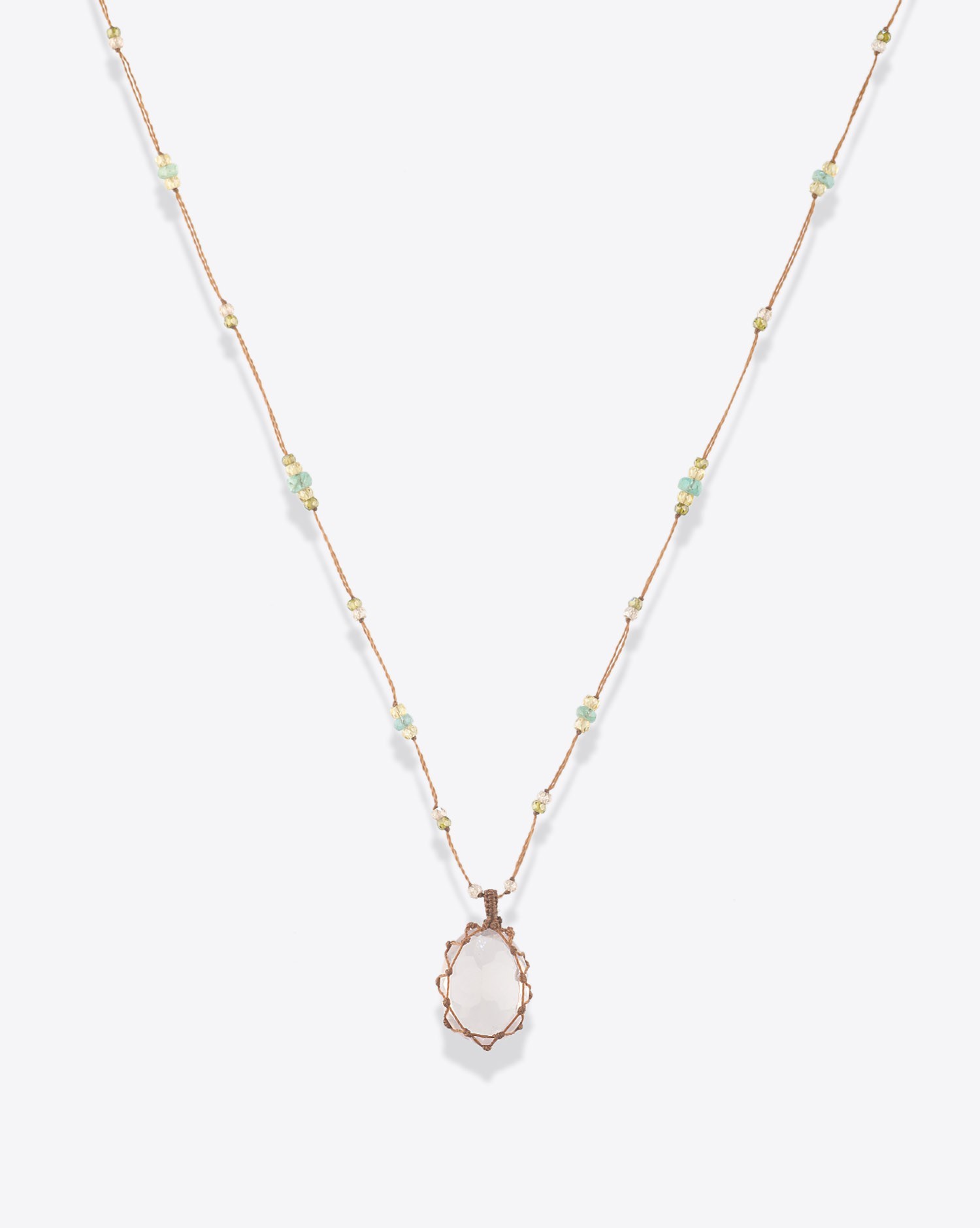 Image du produit Sharing Collier Court Tibétain Sur Cordon Tabac - Quartz Rose   - 3