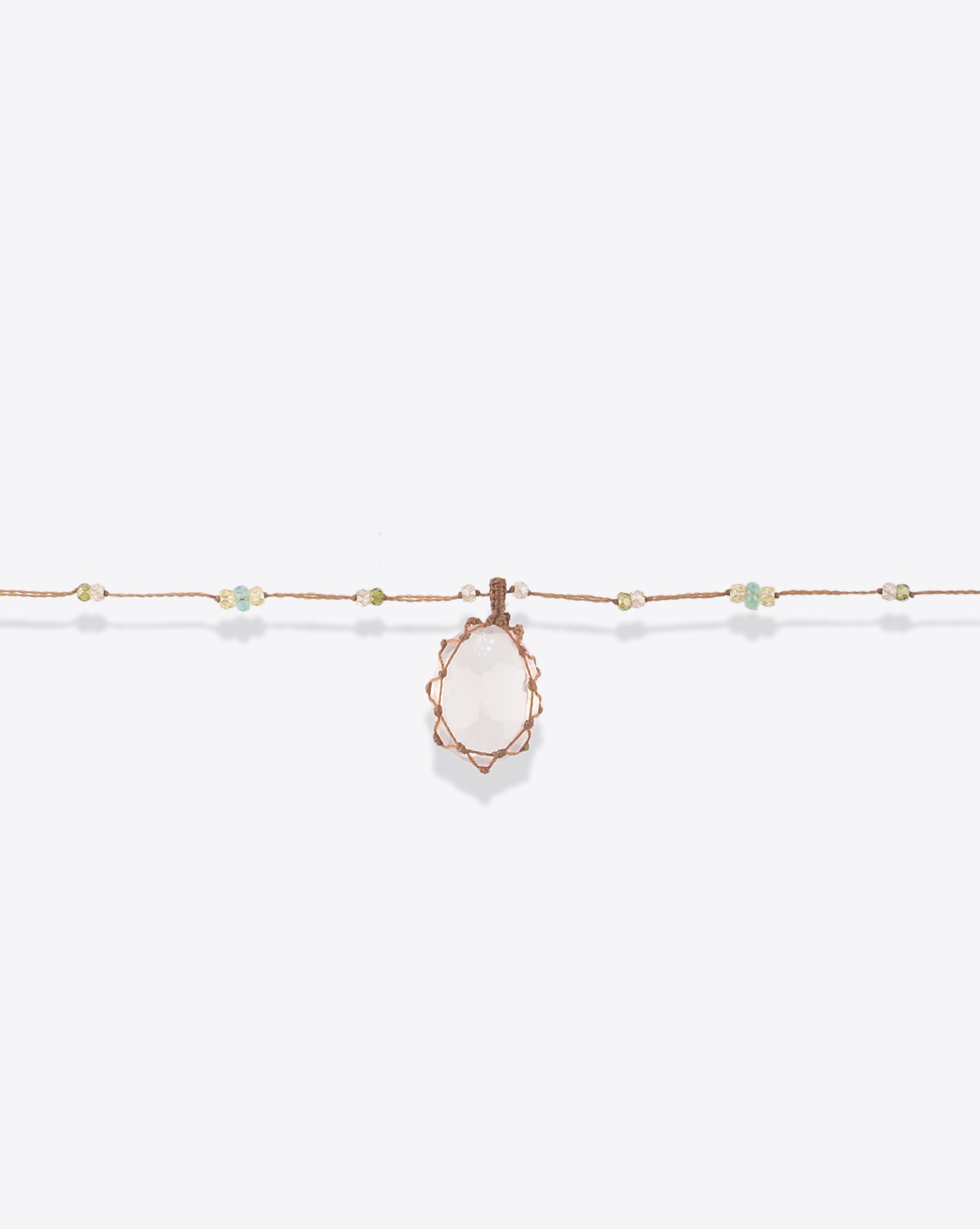 Image du produit Sharing Collier Court Tibétain Sur Cordon Tabac - Quartz Rose   - 4