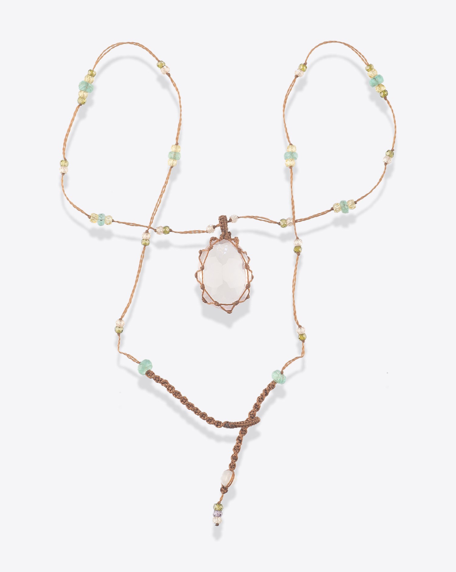 Image du produit Sharing Collier Court Tibétain Sur Cordon Tabac - Quartz Rose  