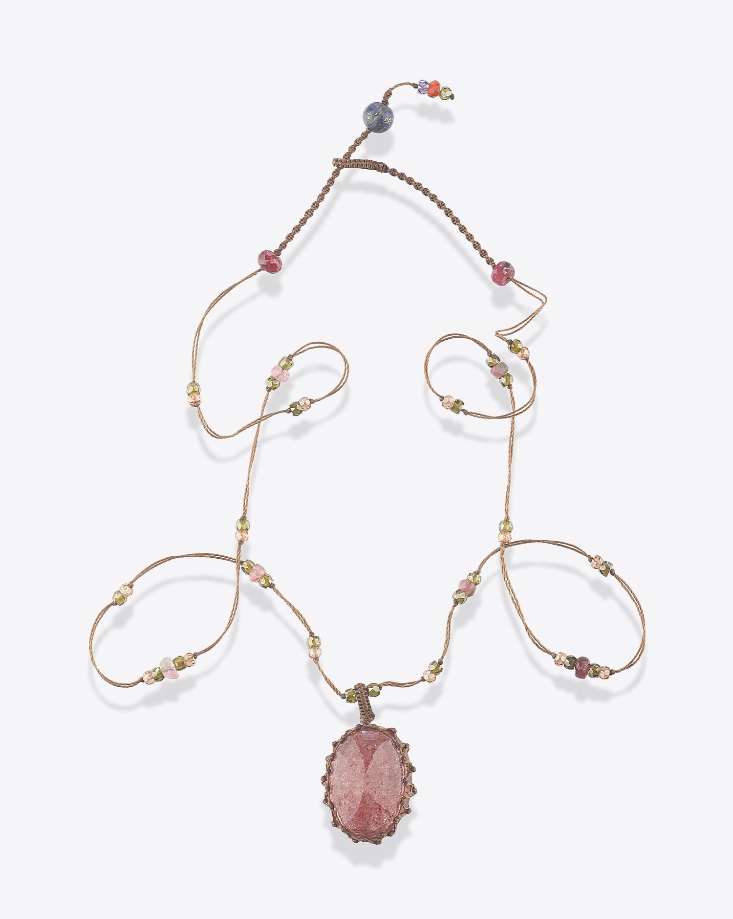 Image du produit Sharing Collier Court Tibétain Sur Cordon Tabac - Strawberry Quartz  