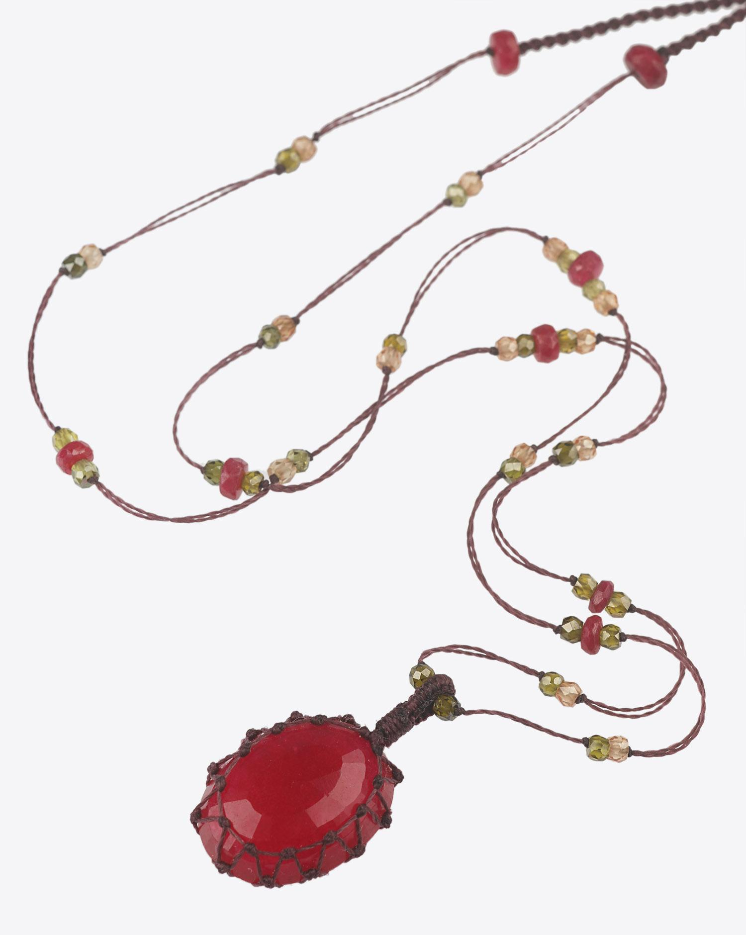 Image du produit Sharing Collier Court TIBETAN Sur Cordon Aubergine - Rubelite Pink   - 2