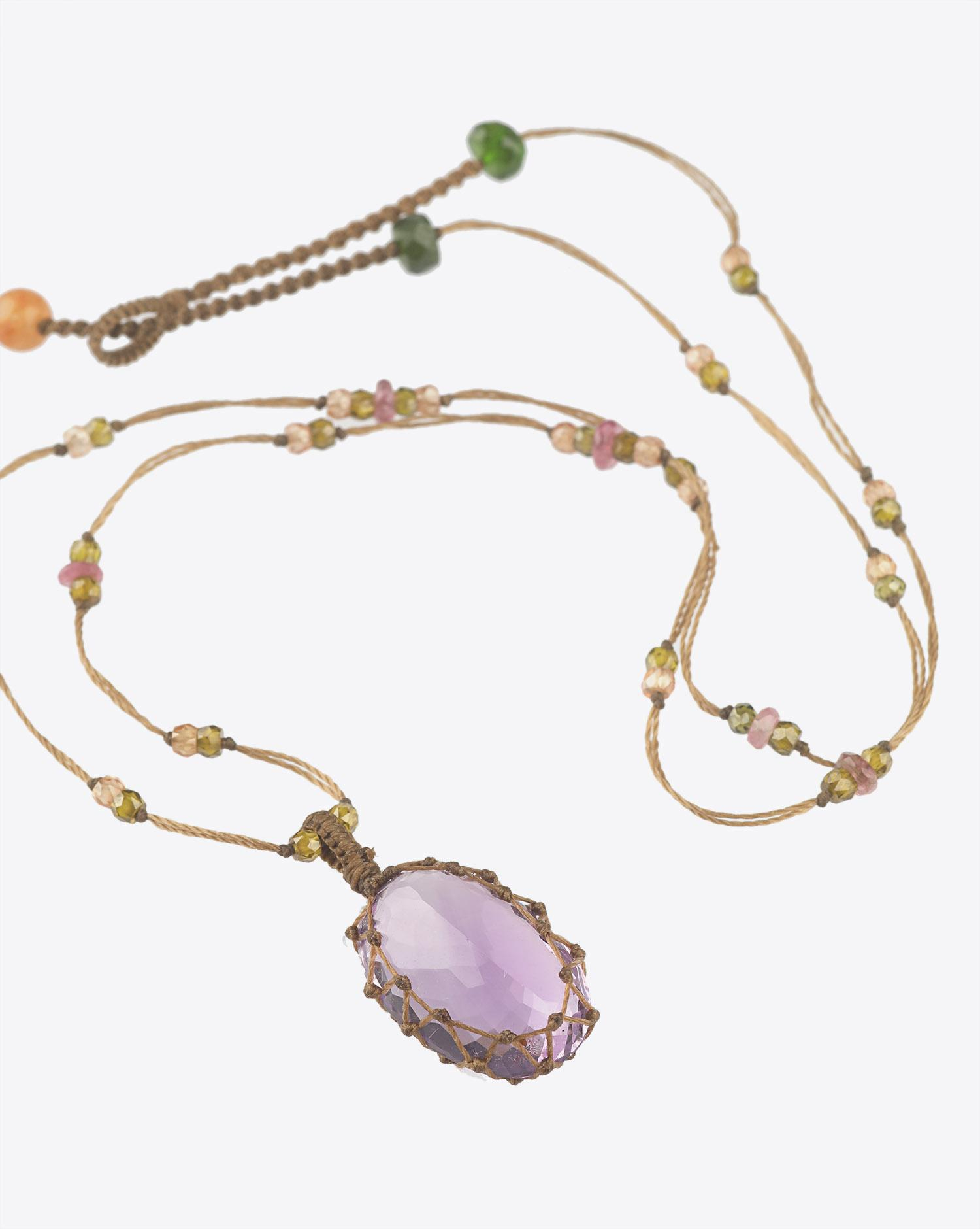 Image du produit Sharing Collier Court Tibétain Sur Cordon Beige - Amethyste  - 2