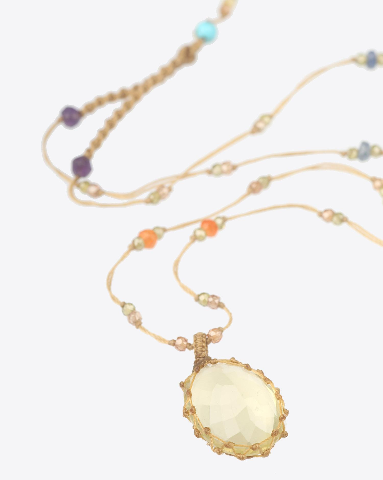 Sharing Collier Court TIBETAN Sur Cordon Beige - Lemon Topaze  