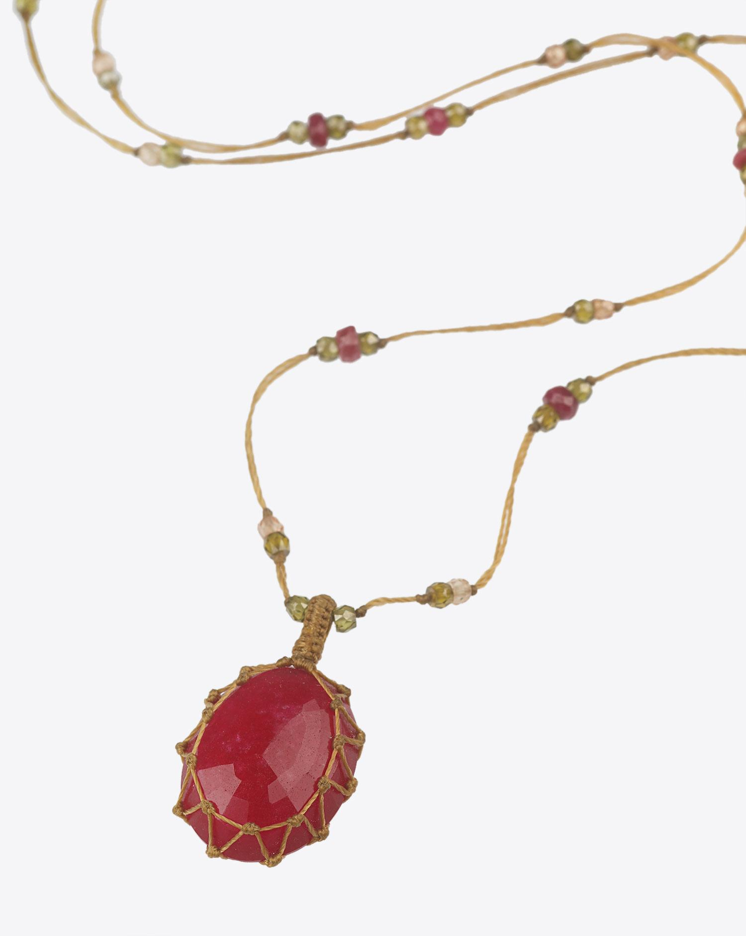 Image du produit Sharing Collier Court TIBETAN Sur Cordon Beige - Rubelite Pink   - 2