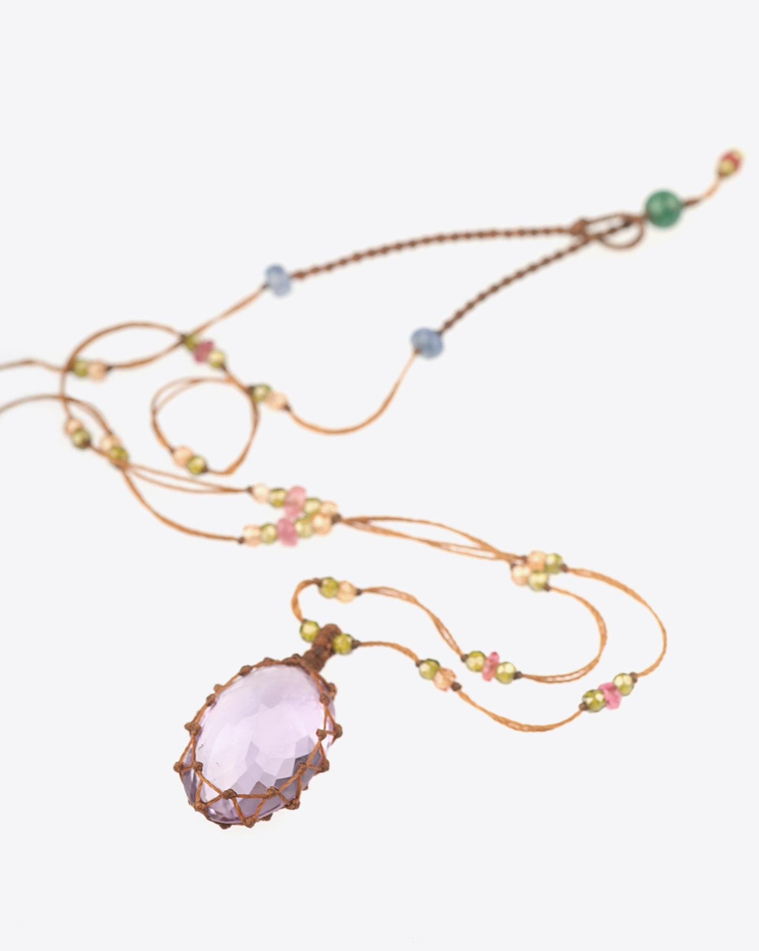 Image du produit Sharing Collier Court TIBETAN Sur Cordon Tabac - Amethyste   - 2