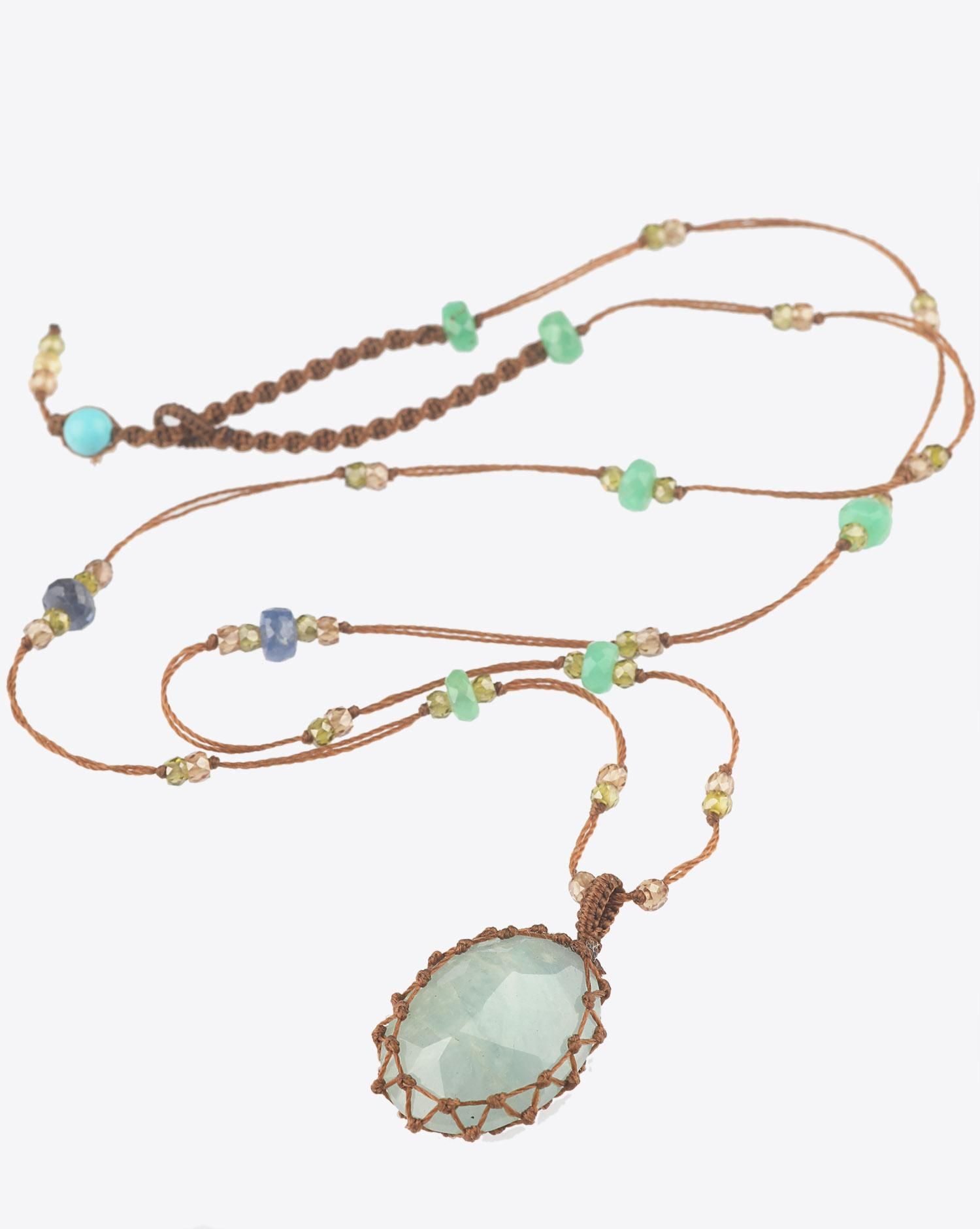 Image du produit Sharing Collier Court TIBETAN Sur Cordon Tabac - Aquamarine   - 2