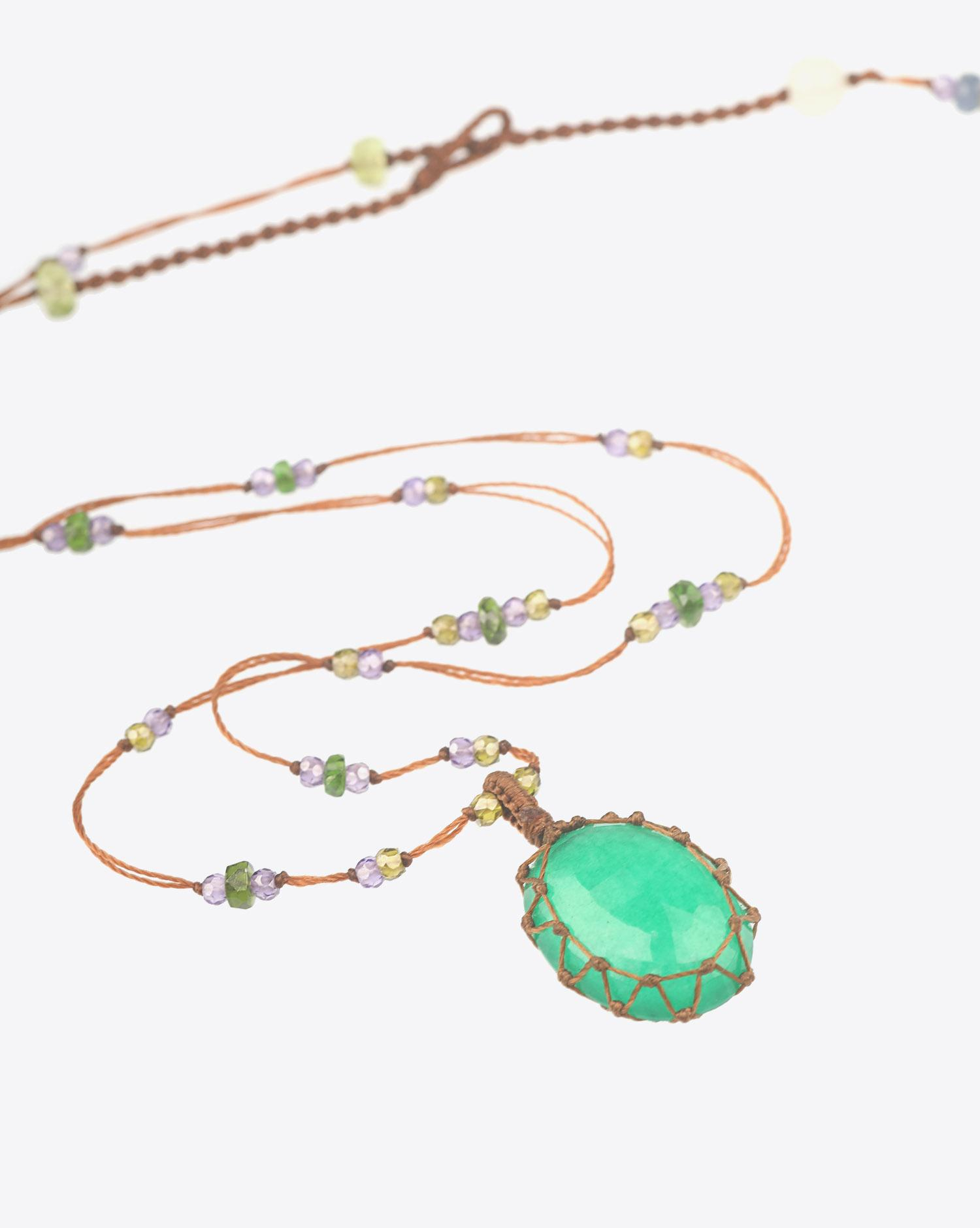 Image du produit Sharing Collier Court TIBETAN Sur Cordon Tabac - Green Onyx   - 2