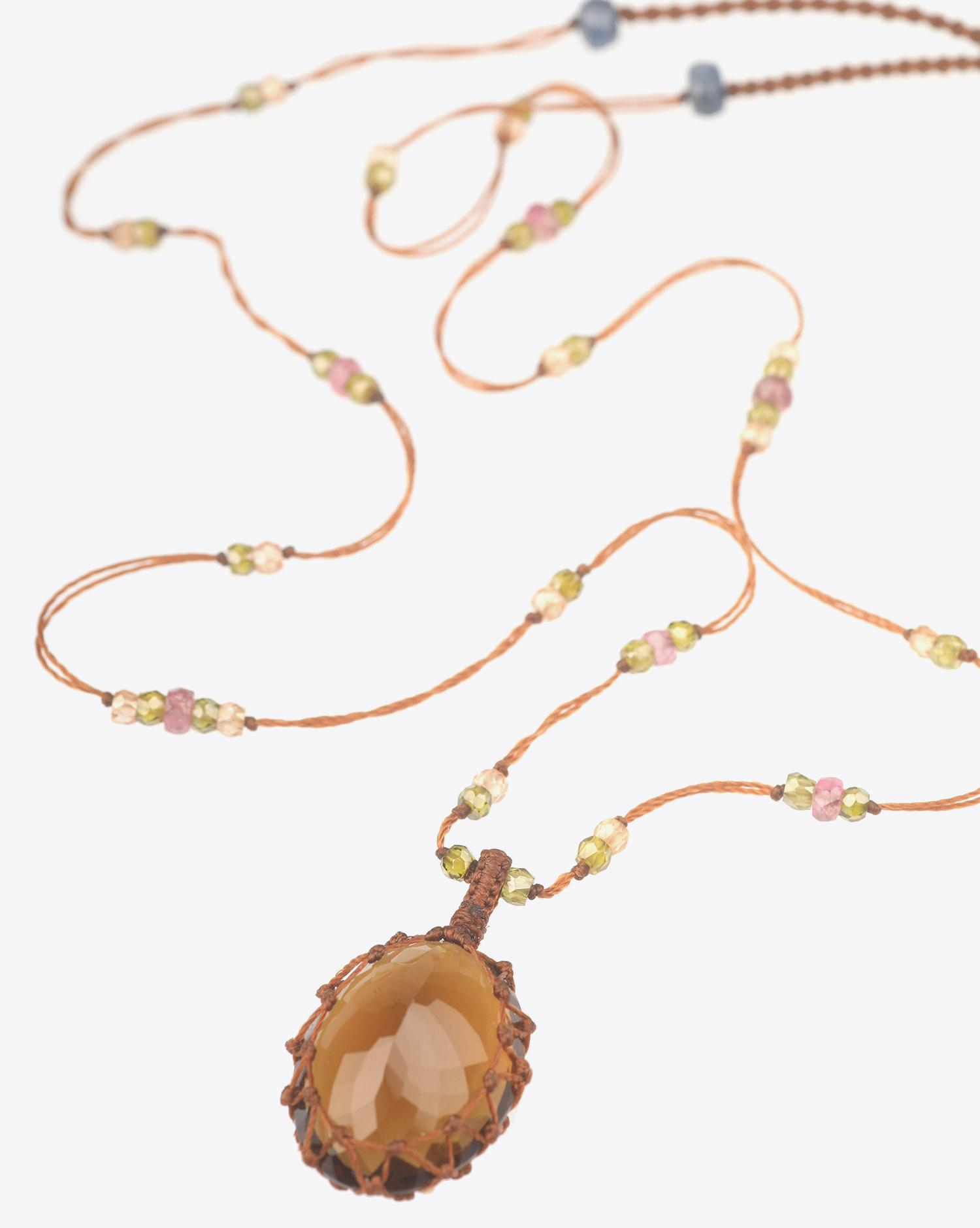 Image du produit Sharing Collier Court TIBETAN Sur Cordon Tabac - Honey Quartz   - 2