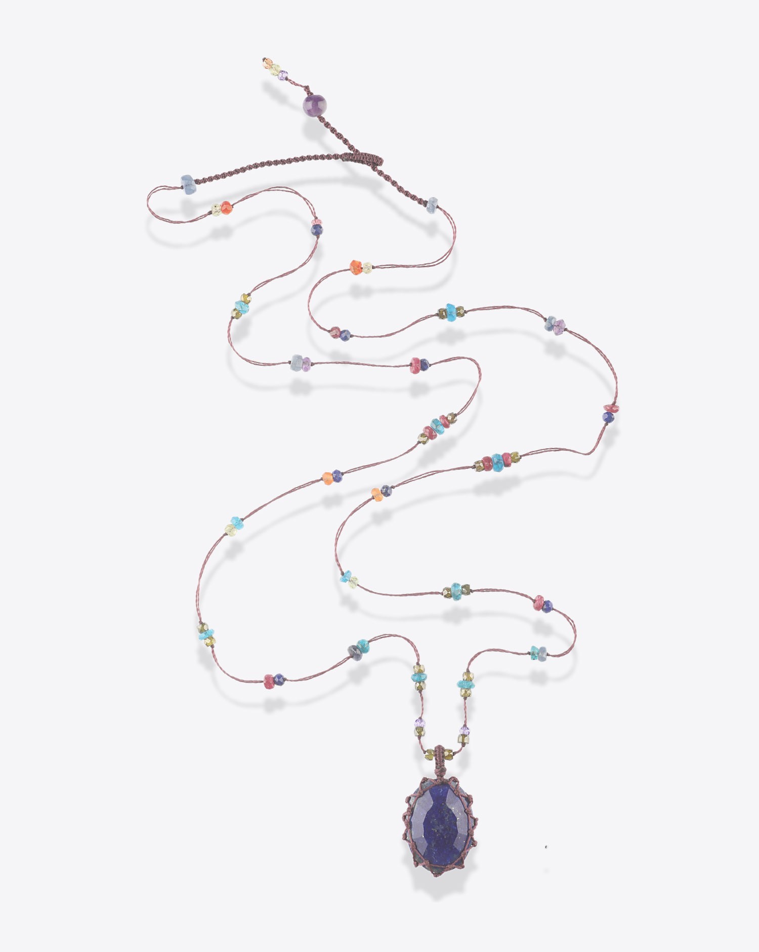 Image du produit Sharing Collier Long Tibétain Sur Cordon Aubergine - Lapis  