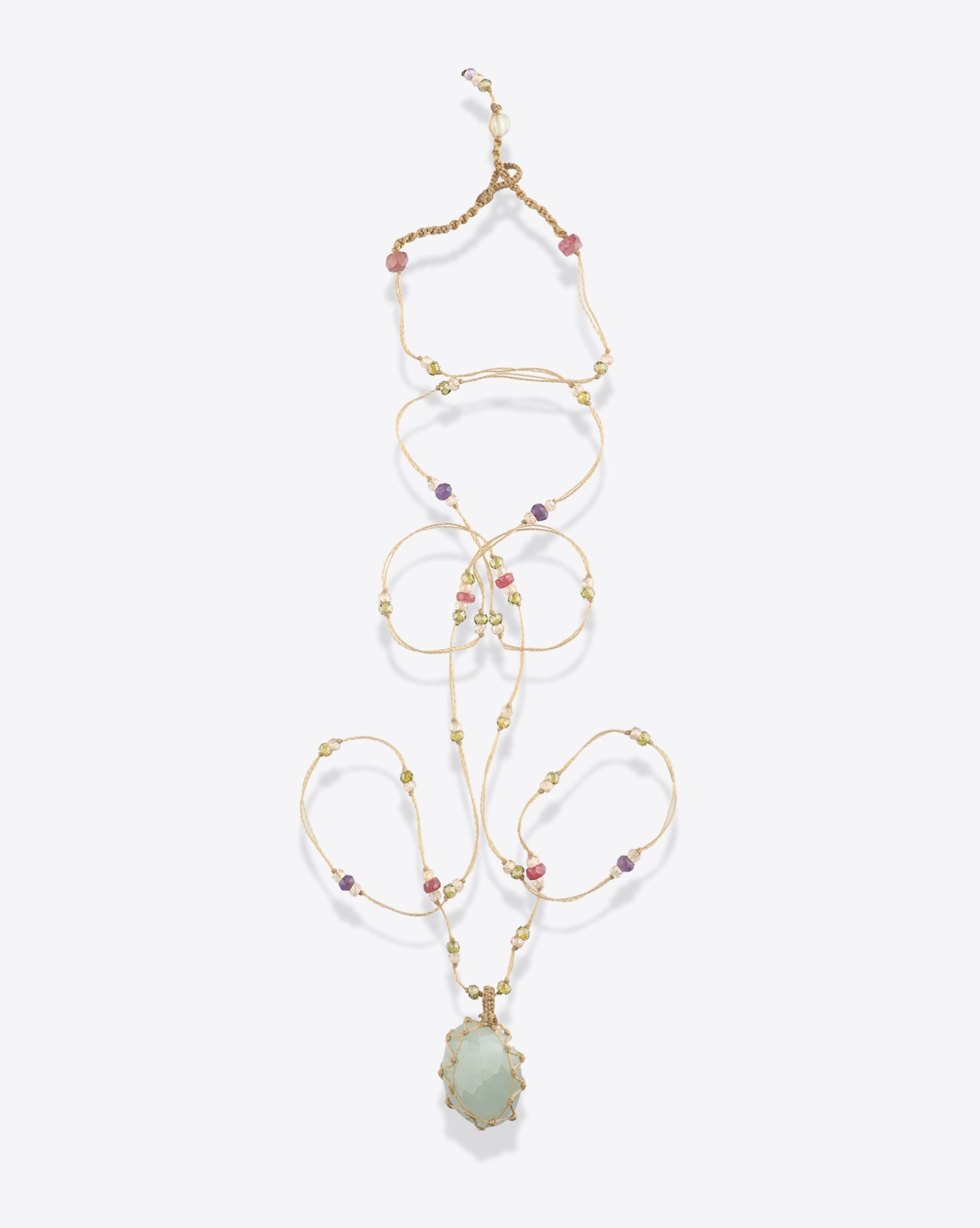 Image du produit Sharing Collier Long Tibétain Sur Cordon Beige 1 - Aquamarine