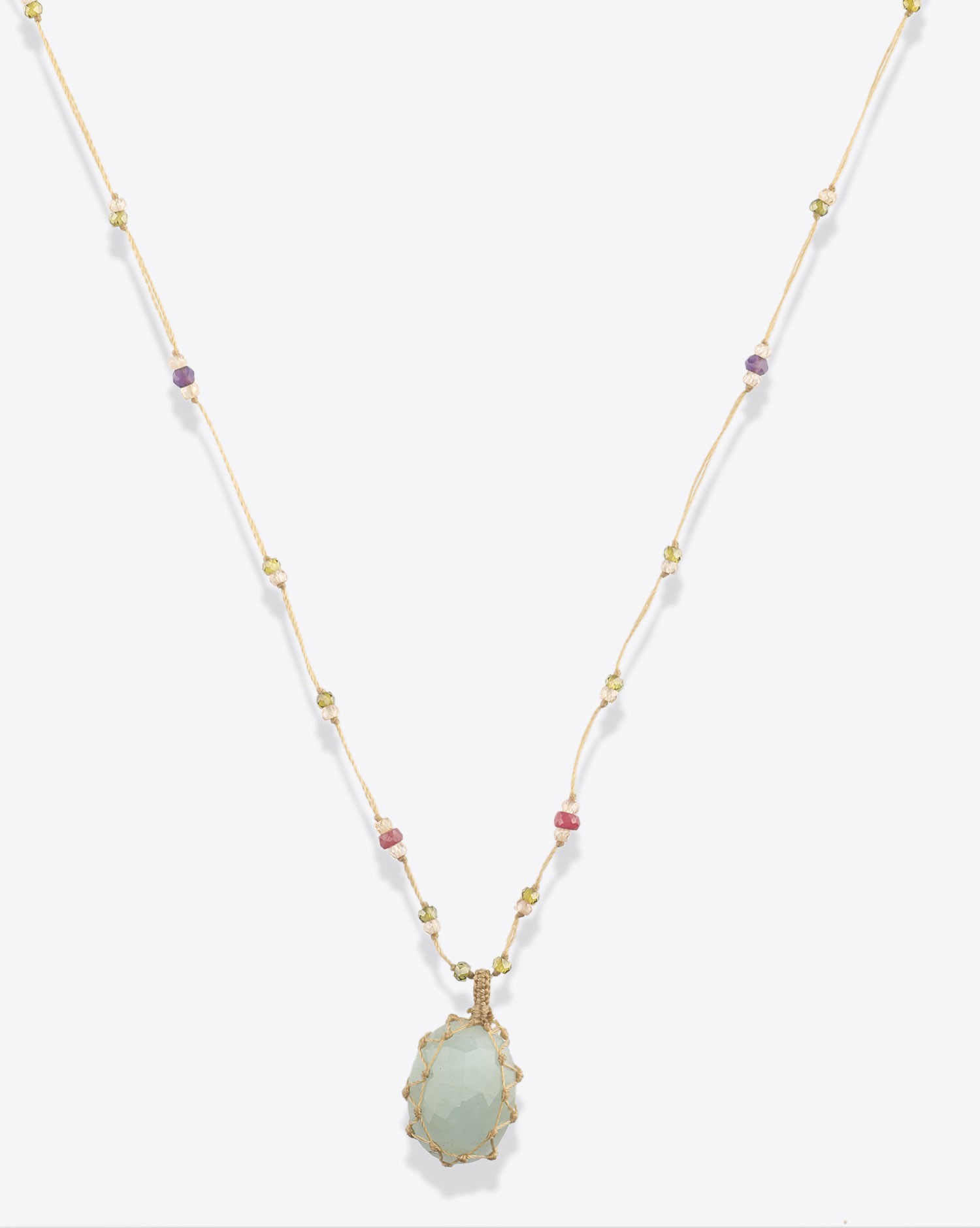 Image du produit Sharing Collier Long Tibétain Sur Cordon Beige 1 - Aquamarine - 2