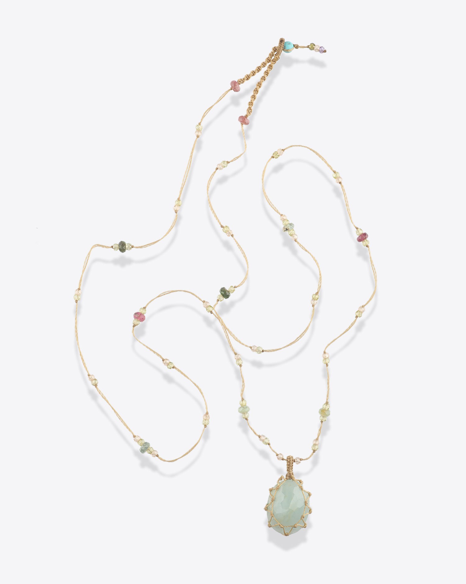 Collier long Tibétain Aquamarine Sharing bijoux. Pièce unique.