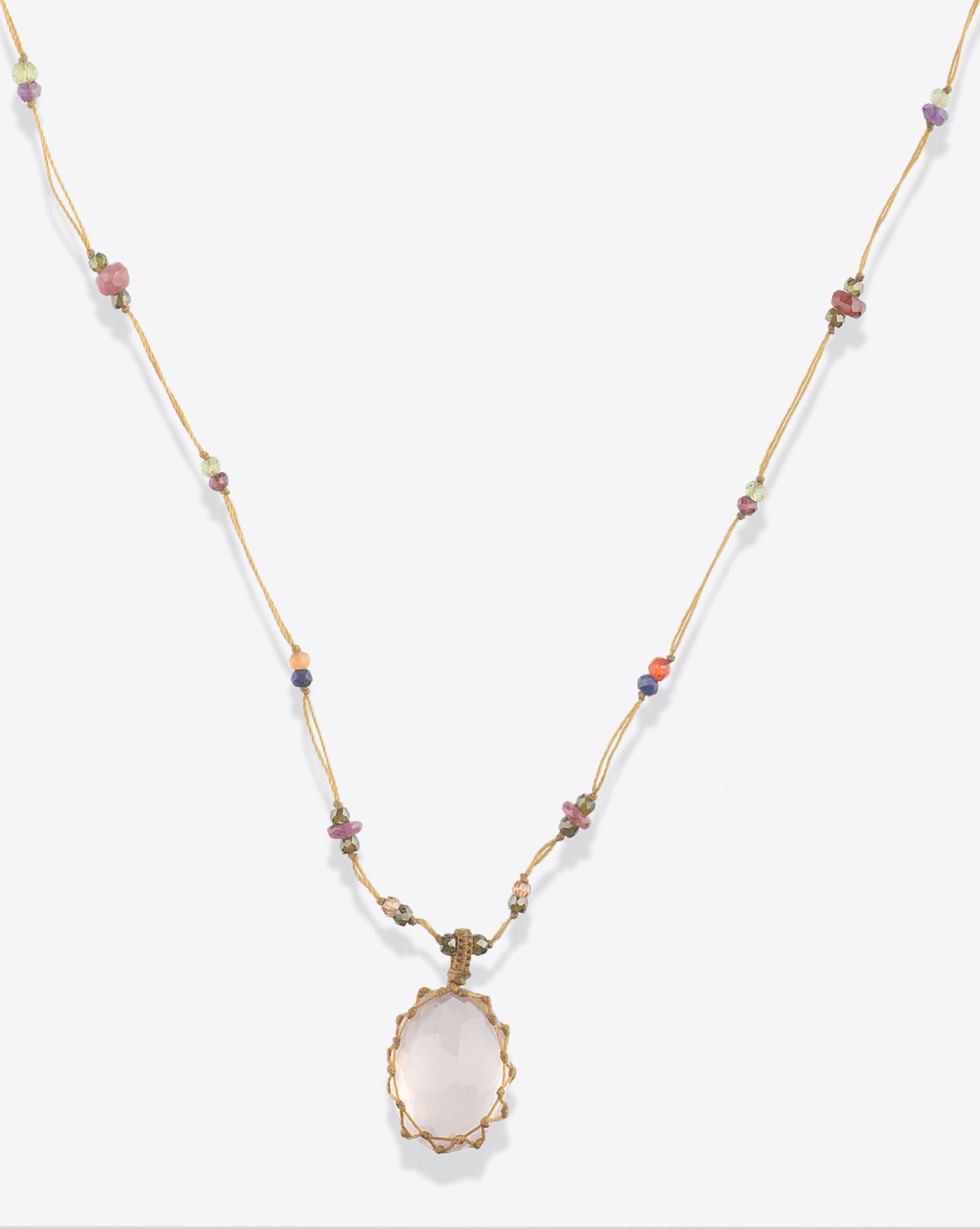 Image du produit Sharing Collier Long Tibétain Sur Cordon Beige 2 - Quartz Rose - 2