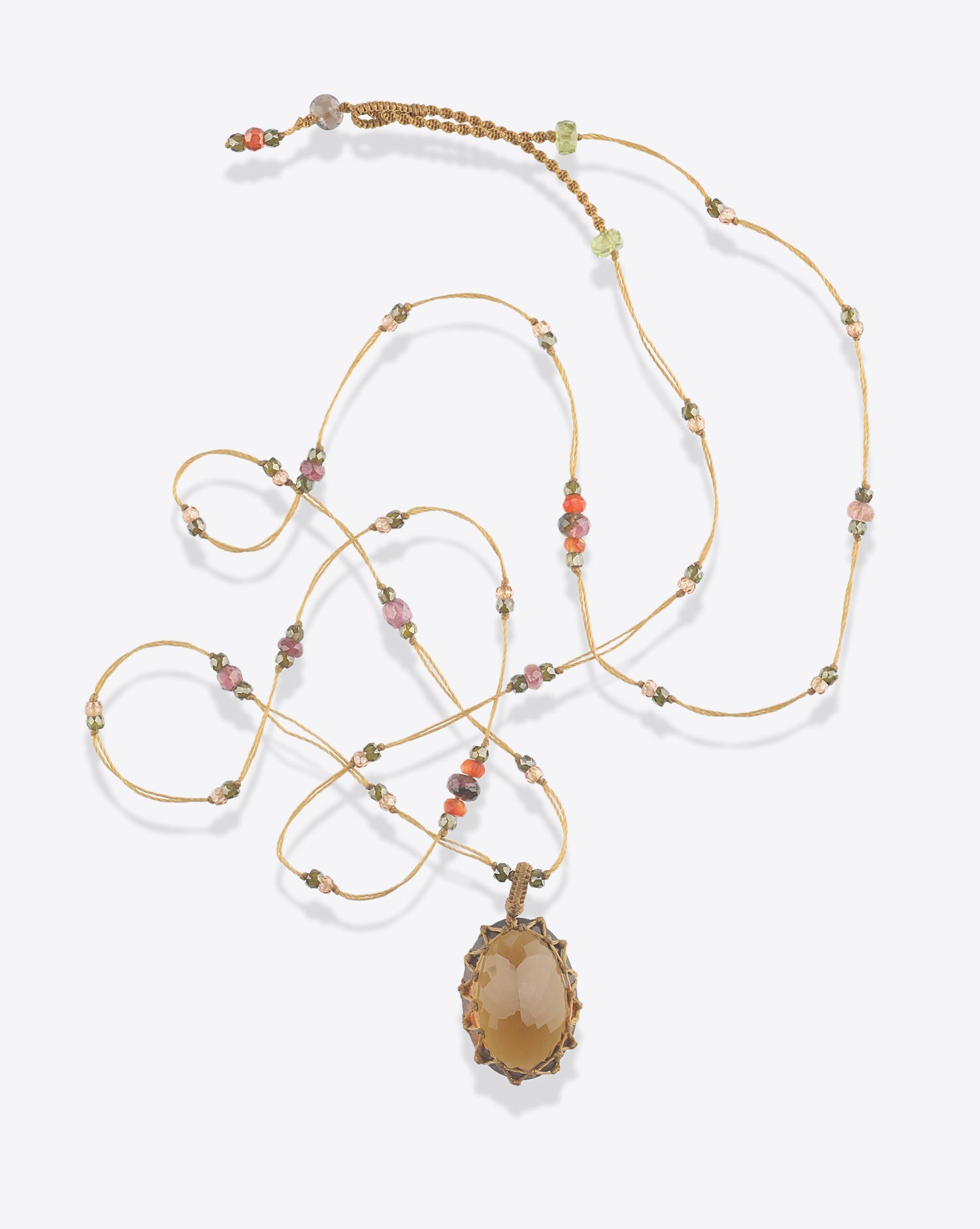 Image du produit Sharing Collier Long Tibétain Sur Cordon Beige Doré 1 - Honey Quartz