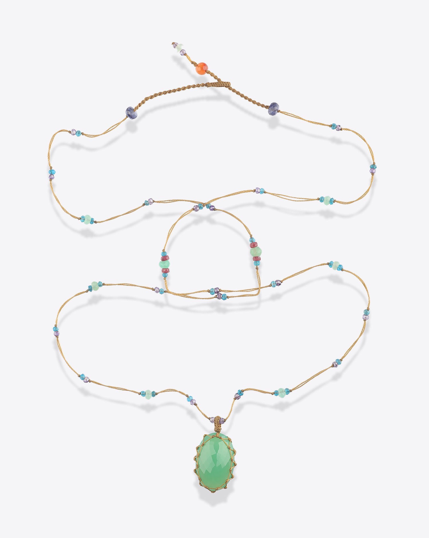 Image du produit Sharing Collier Long Tibétain Sur Cordon Beige Doré - Chrysoprase  