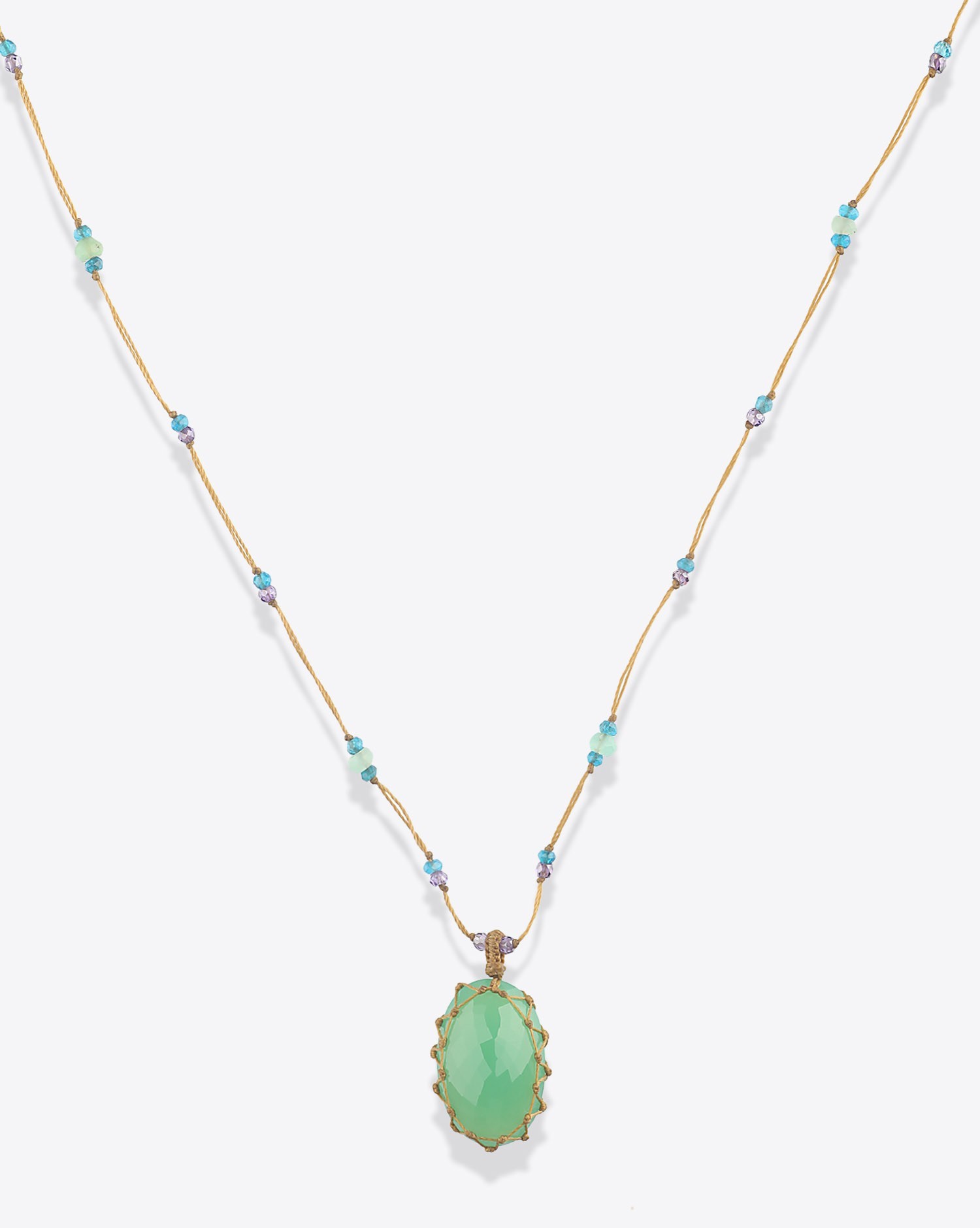 Image du produit Sharing Collier Long Tibétain Sur Cordon Beige Doré - Chrysoprase   - 2