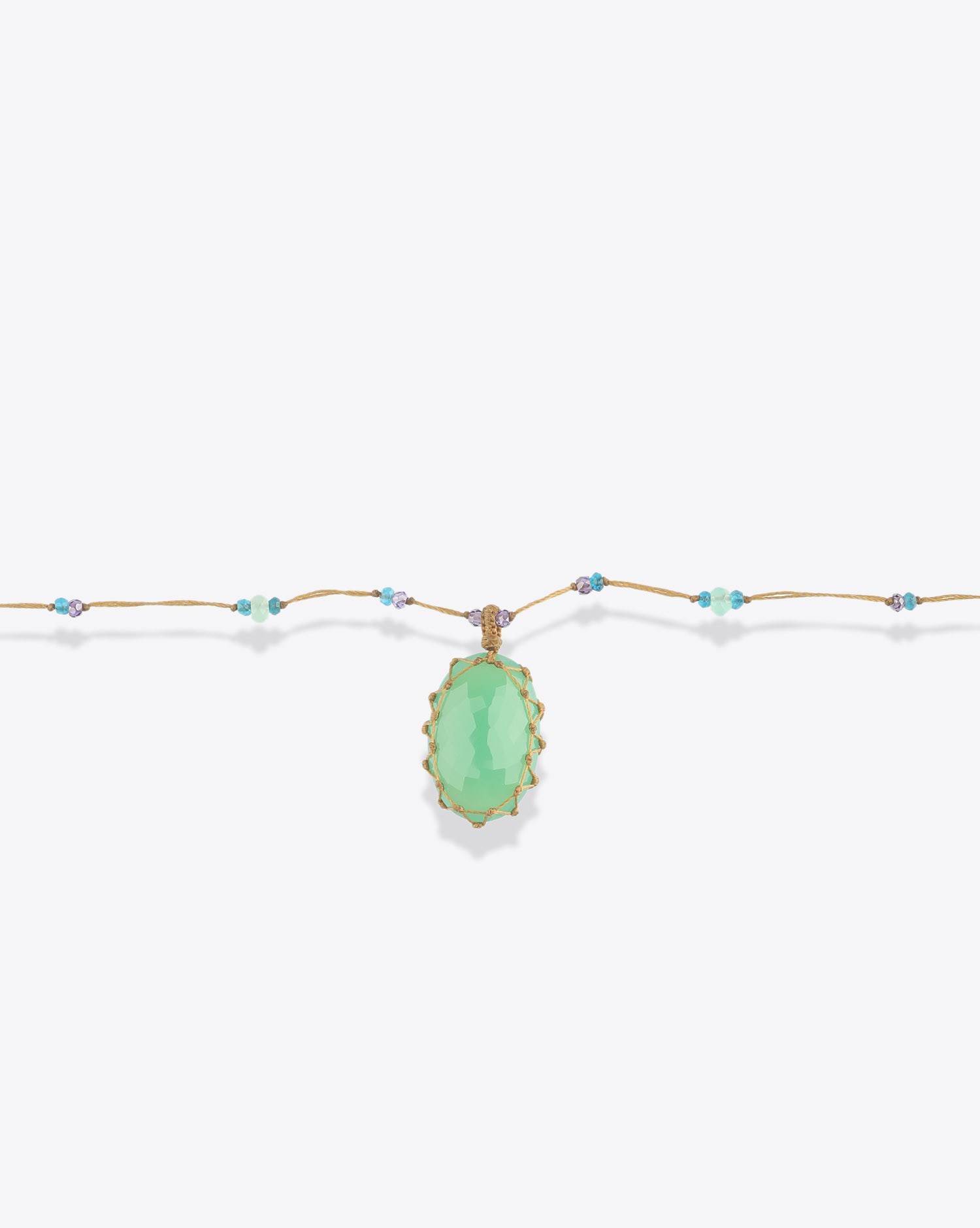 Image du produit Sharing Collier Long Tibétain Sur Cordon Beige Doré - Chrysoprase   - 3