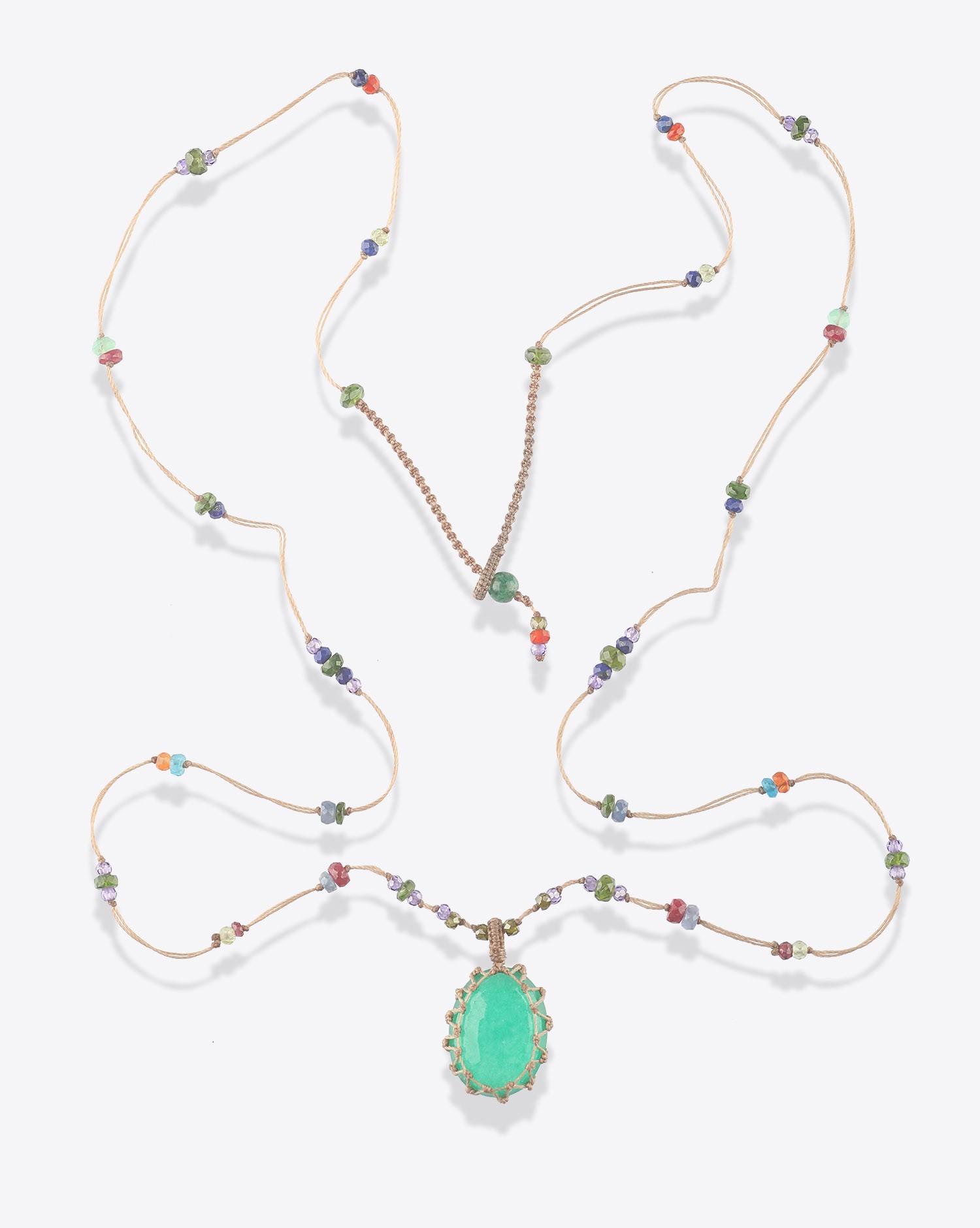 Image du produit Sharing Collier Long Tibétain Sur Cordon Beige Doré - Green Onyx  