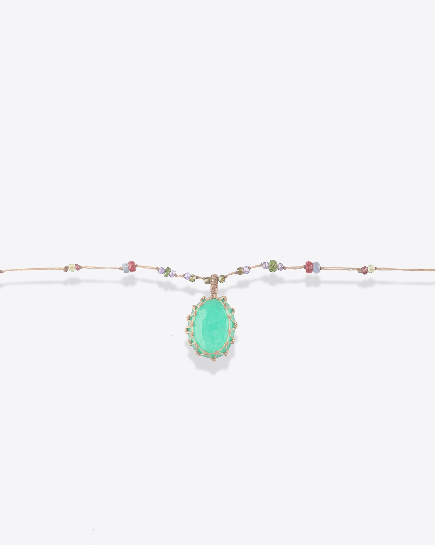 Image du produit Sharing Collier Long Tibétain Sur Cordon Beige Doré - Green Onyx   - 3