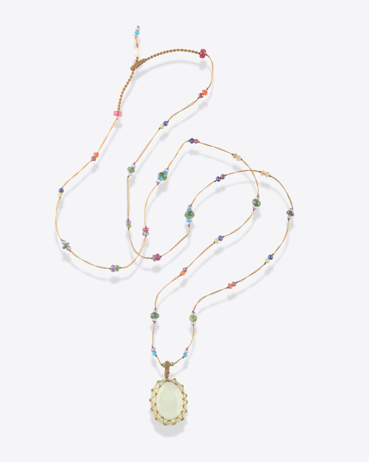 Image du produit Sharing Collier Long Tibétain Sur Cordon Beige Doré - Prehnite  