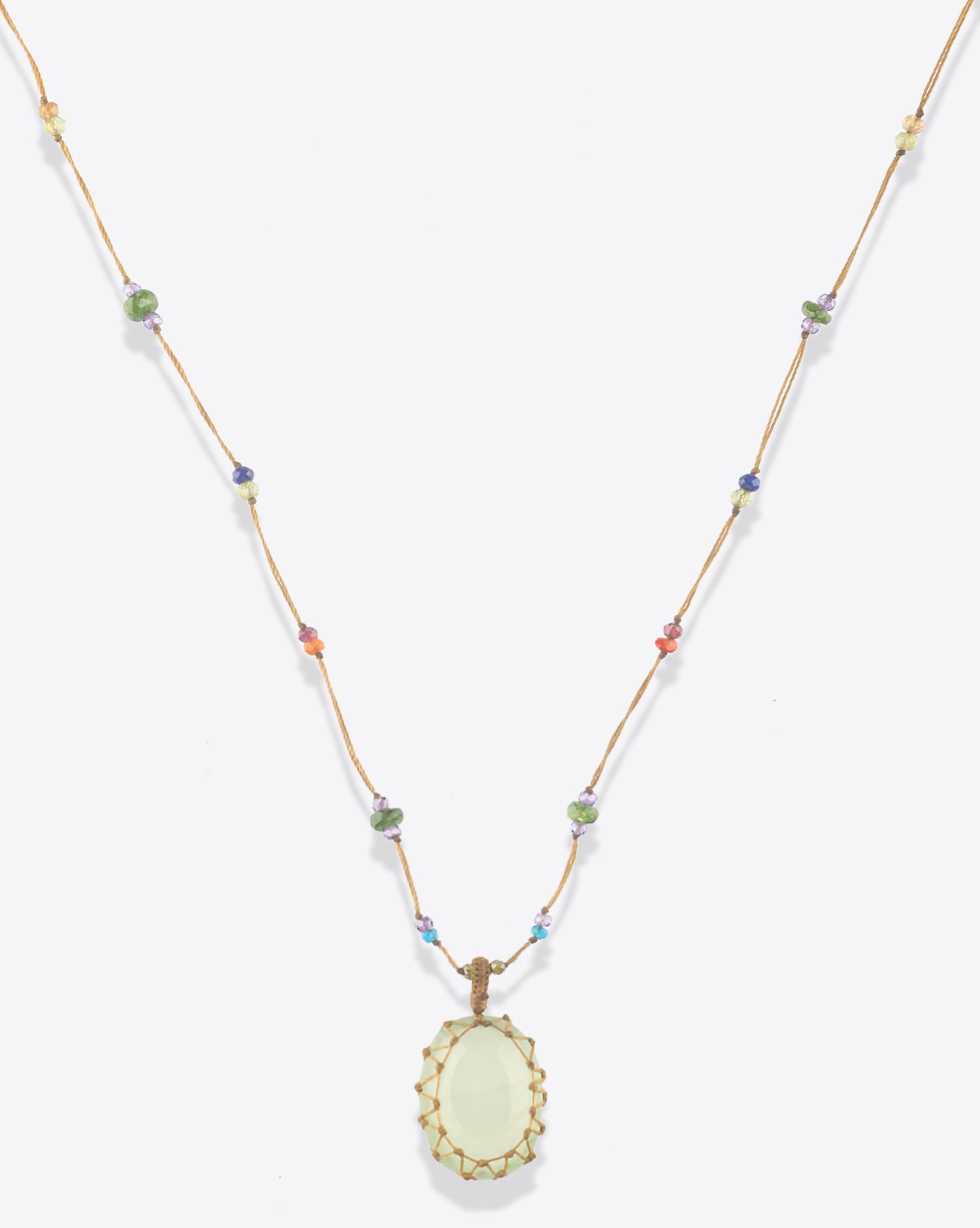 Image du produit Sharing Collier Long Tibétain Sur Cordon Beige Doré - Prehnite   - 2