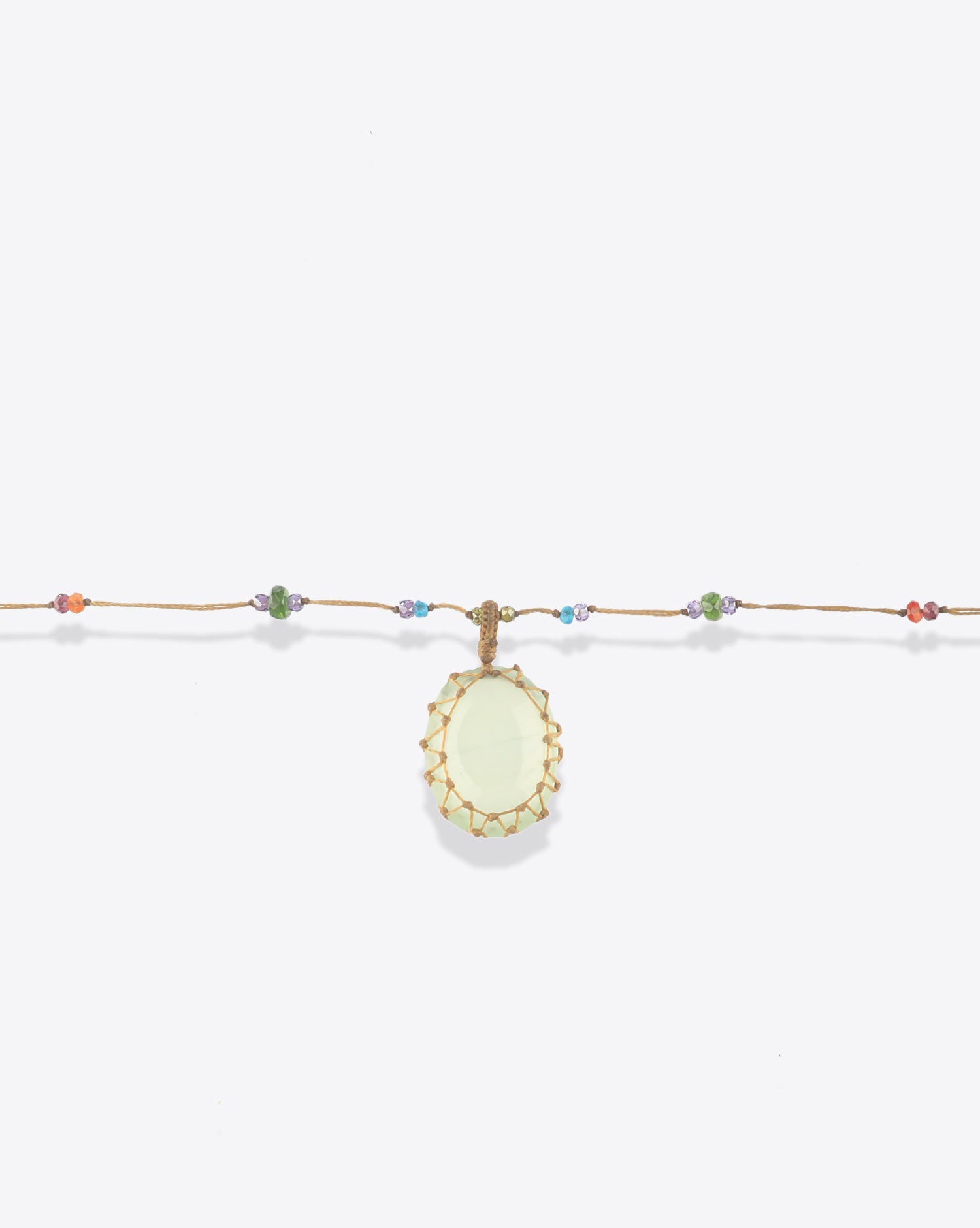 Image du produit Sharing Collier Long Tibétain Sur Cordon Beige Doré - Prehnite   - 3