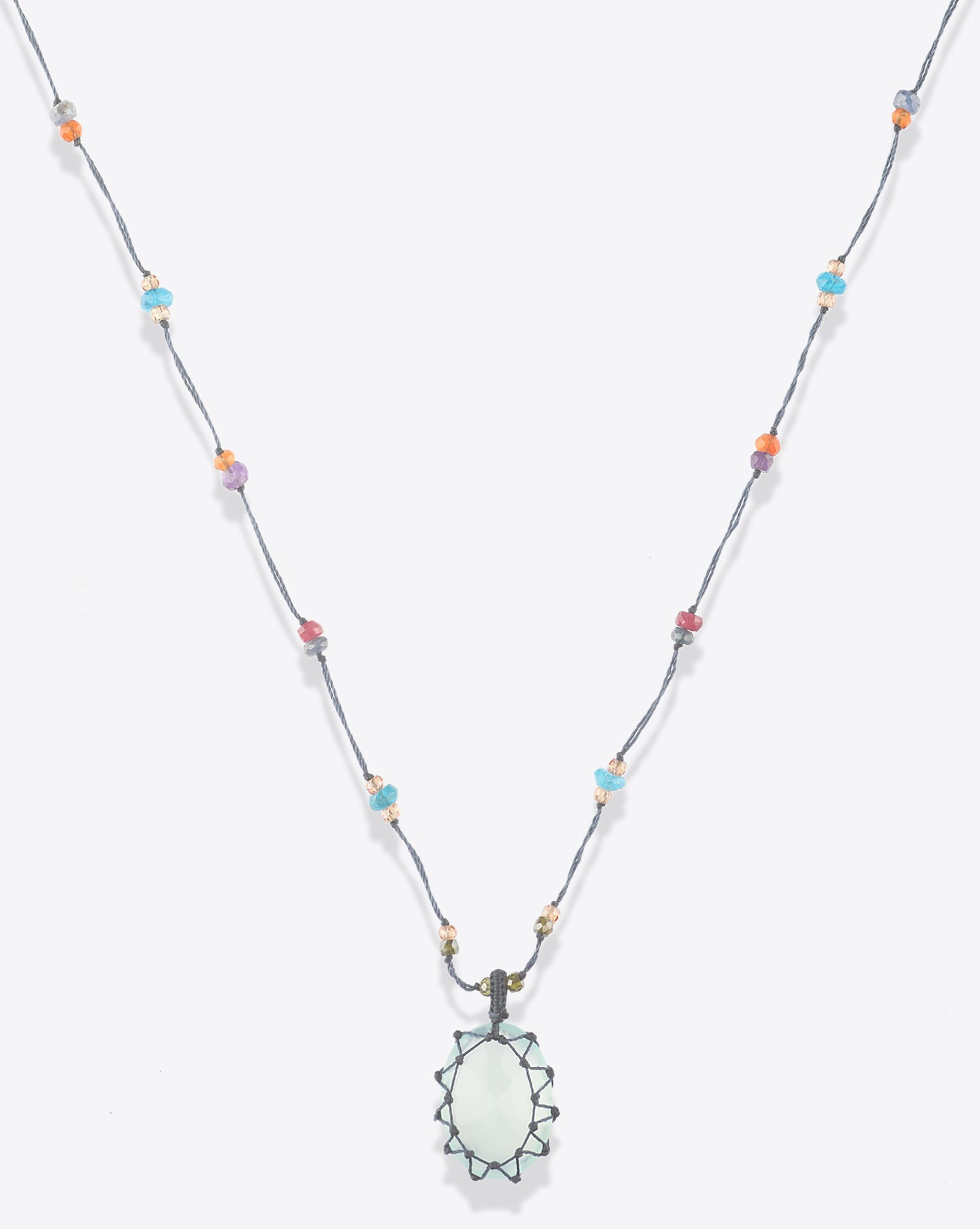 Image du produit Sharing Collier Long Tibétain Sur Cordon Bleu - Calcédoine   - 2