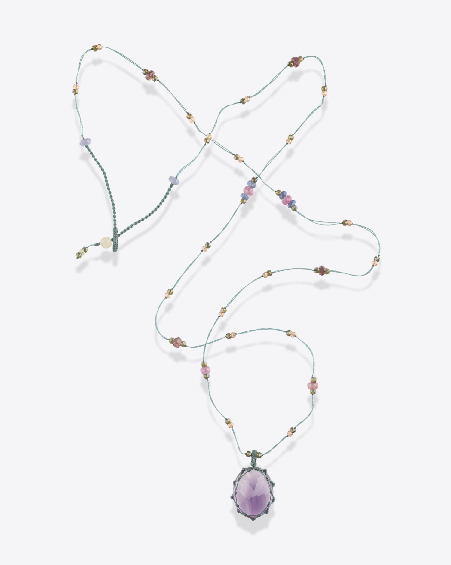 Image du produit Sharing Collier Long Tibétain Sur Cordon Bleu Azur - Améthyste  