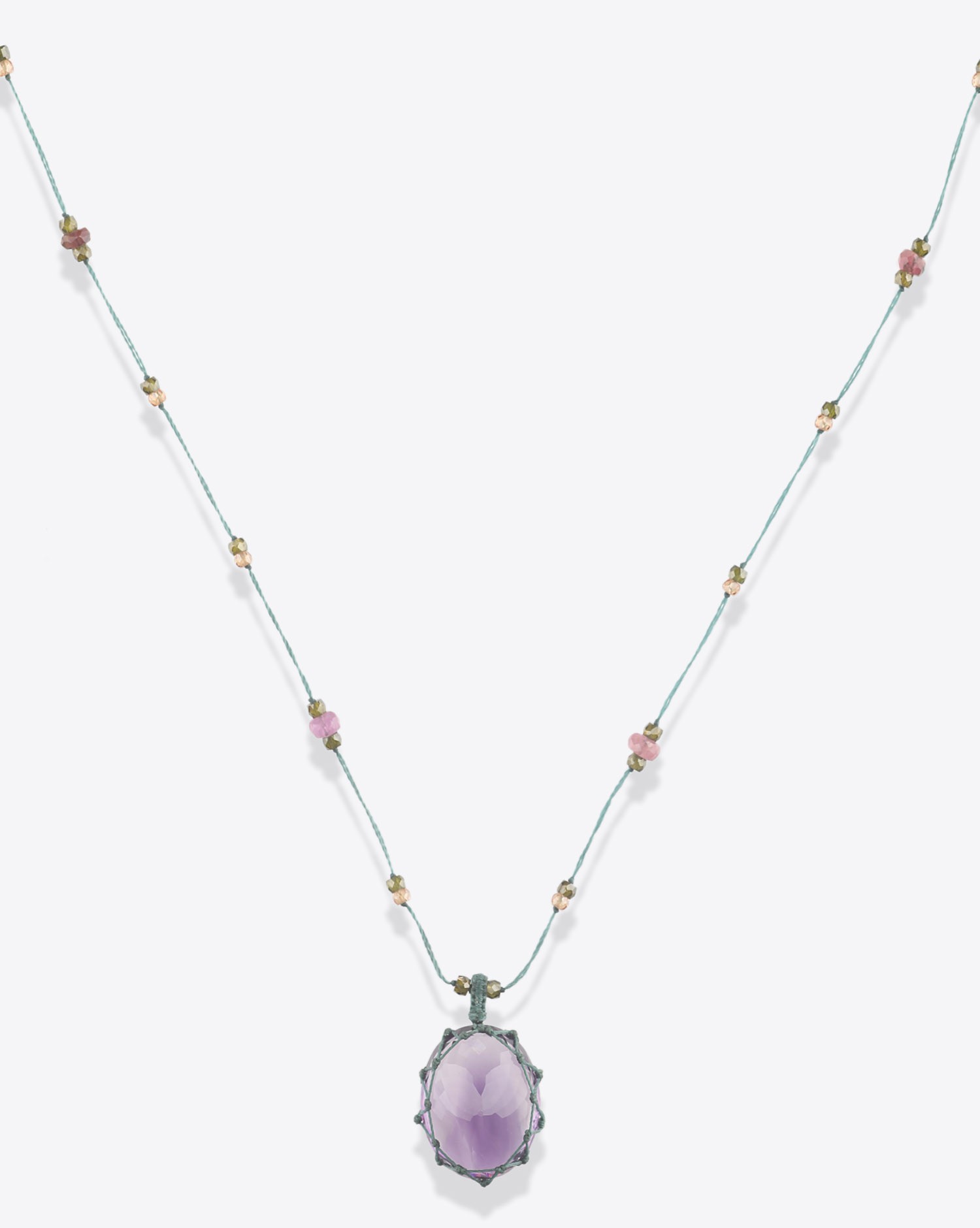 Image du produit Sharing Collier Long Tibétain Sur Cordon Bleu Azur - Améthyste   - 2