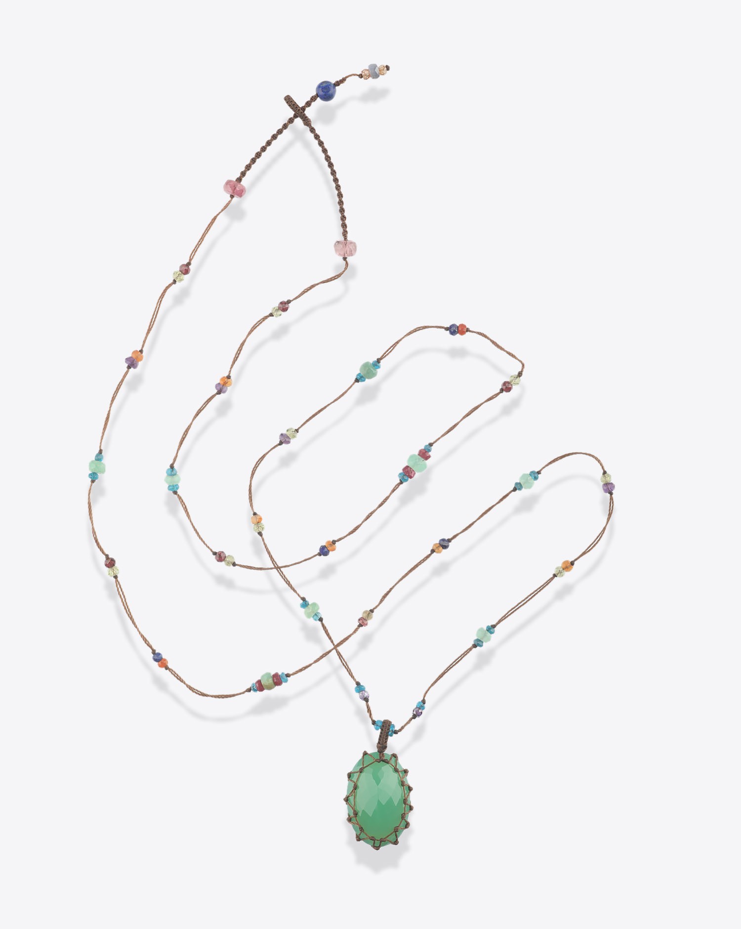 Image du produit Sharing Collier Long Tibétain Sur Cordon Marron - Chrysoprase  