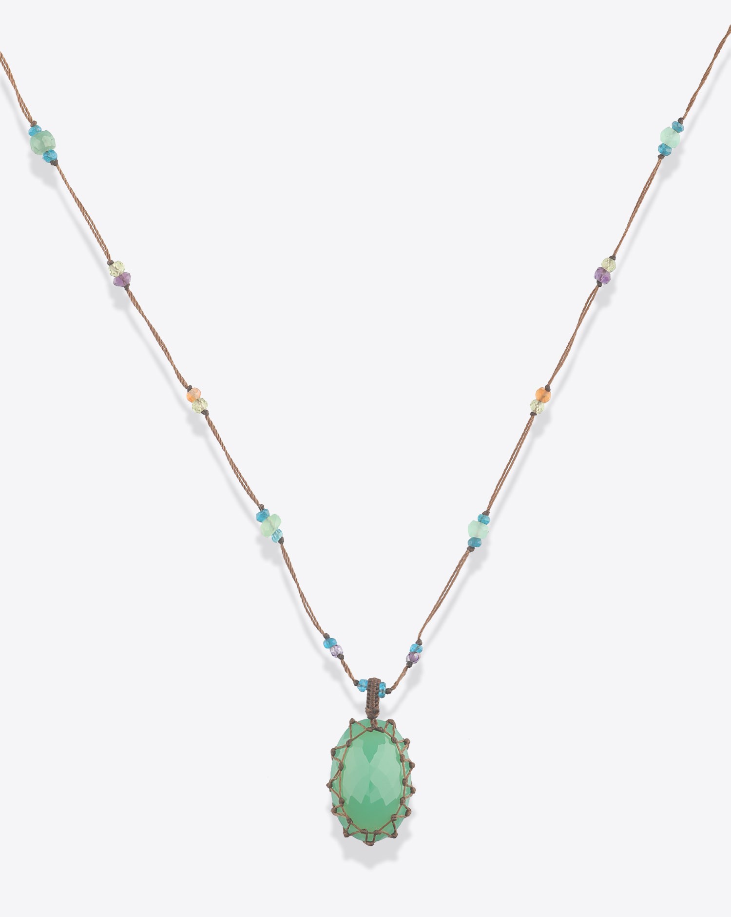 Image du produit Sharing Collier Long Tibétain Sur Cordon Marron - Chrysoprase   - 2