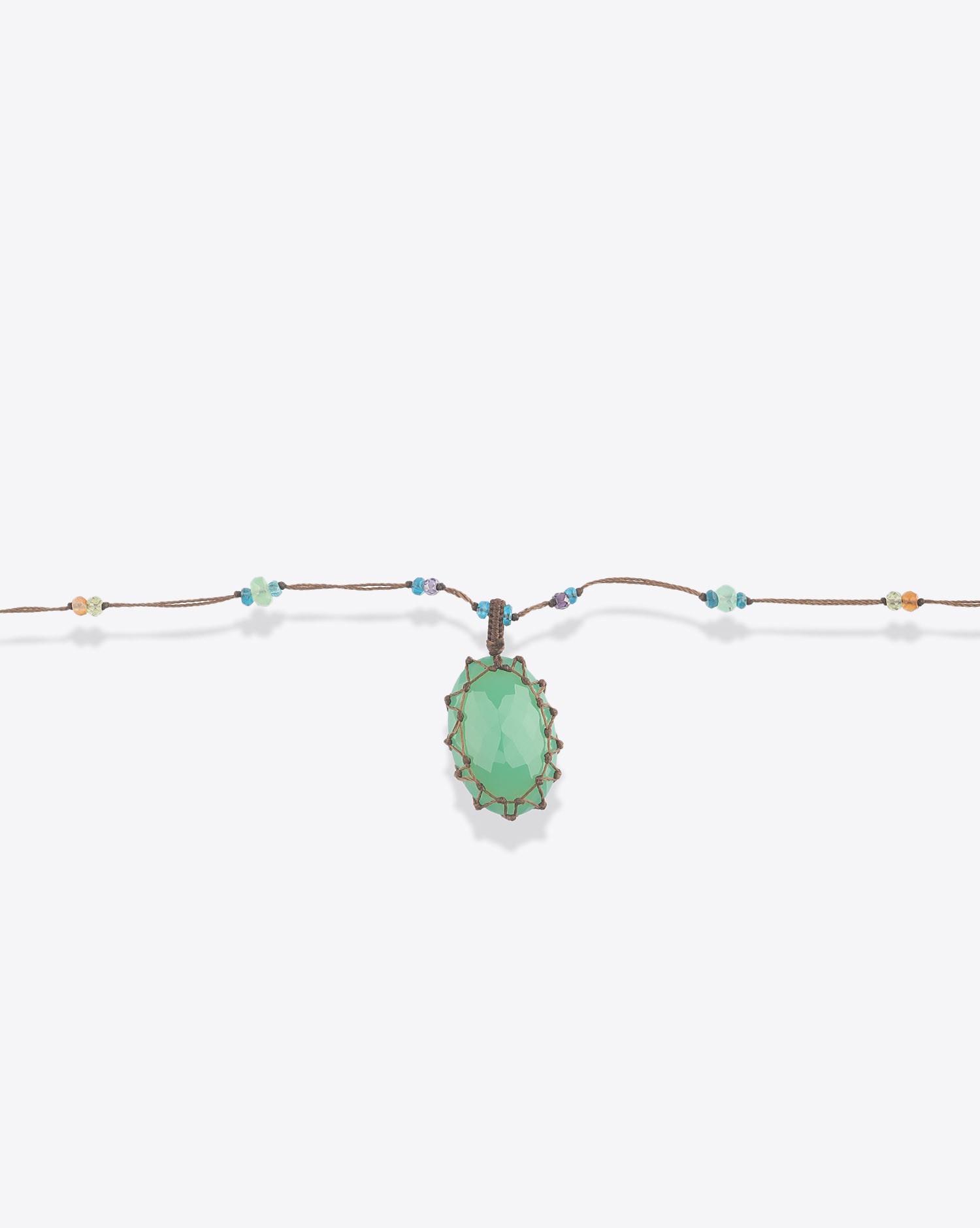 Image du produit Sharing Collier Long Tibétain Sur Cordon Marron - Chrysoprase   - 3