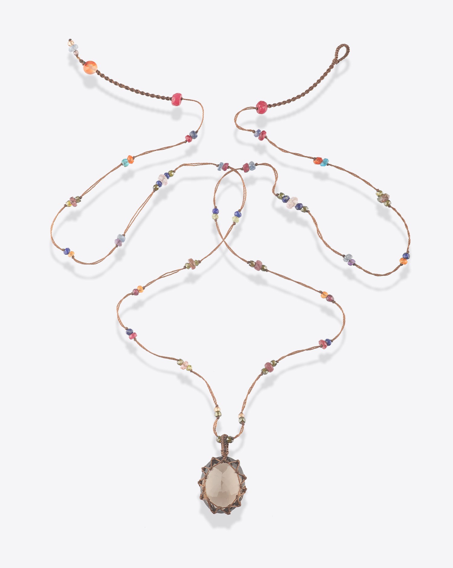 Image du produit Sharing Collier Long Tibétain Sur Cordon Tabac 1 - Smokey Quartz