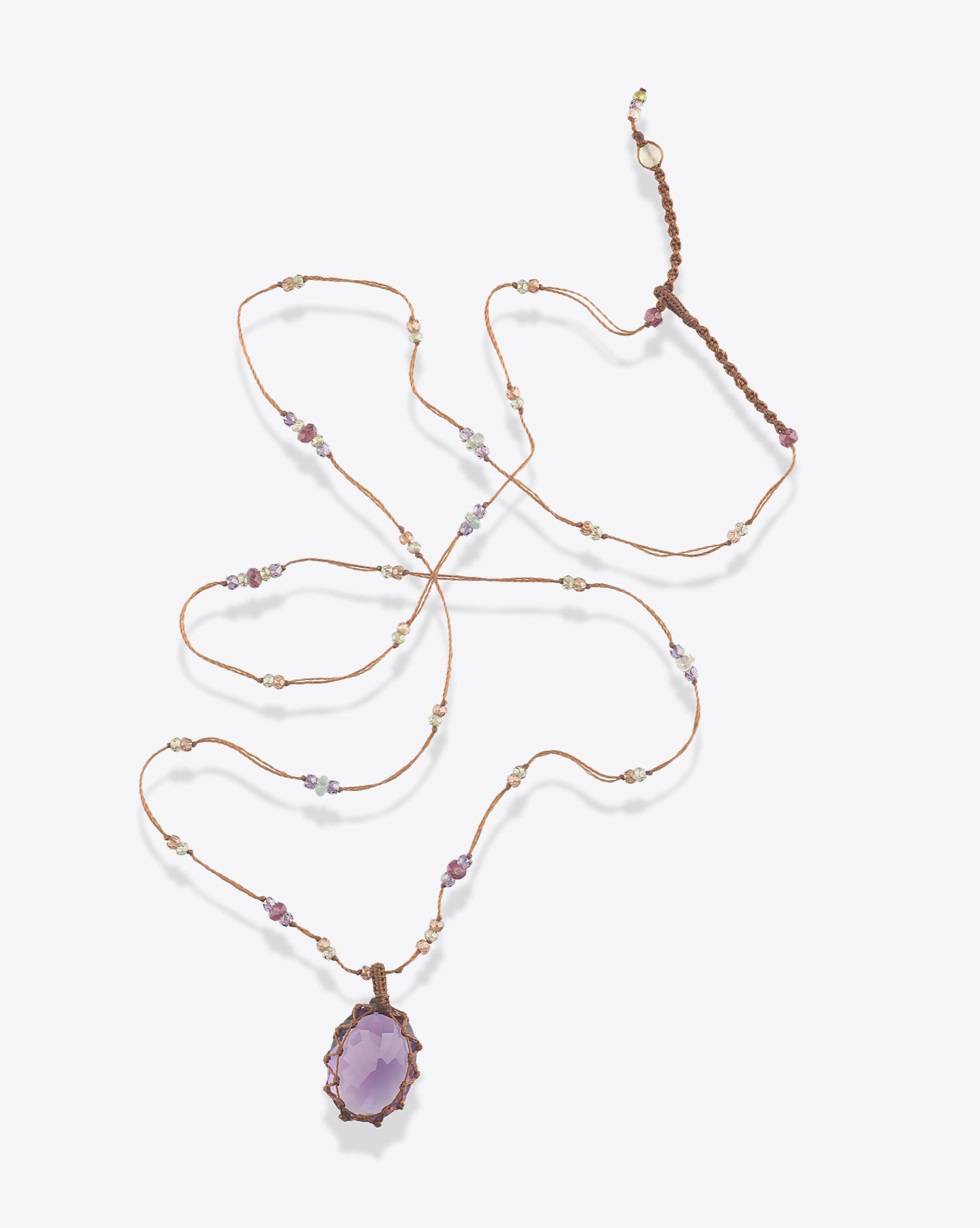 Image du produit Sharing Collier Long Tibétain Sur Cordon Tabac 2 - Améthyste