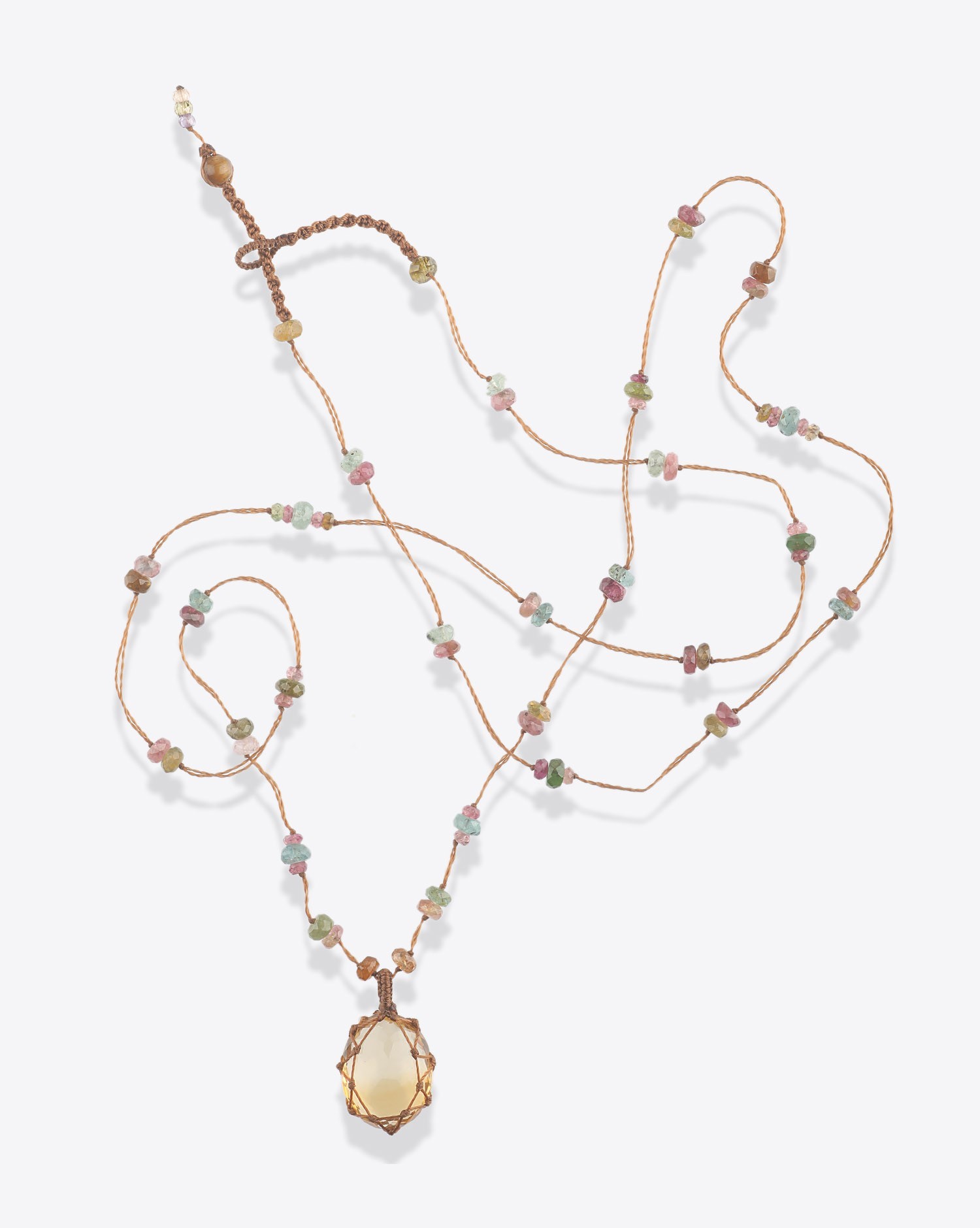 Image du produit Sharing Collier Long Tibétain Sur Cordon Tabac 2 - Citrine