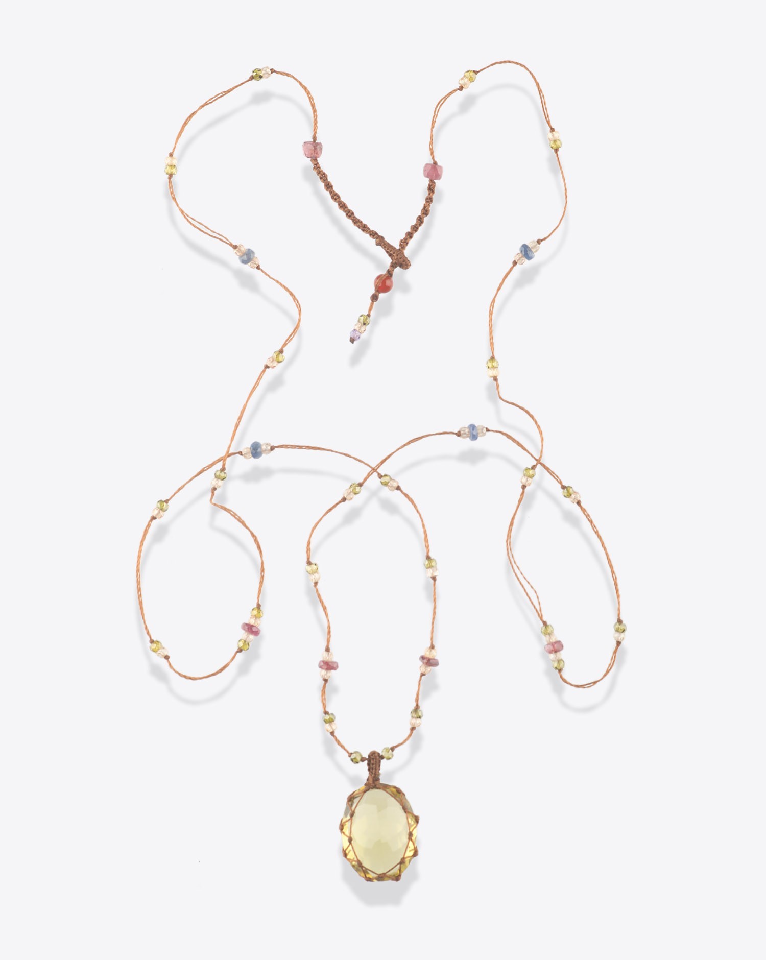 Image du produit Sharing Collier Long Tibétain Sur Cordon Tabac 2 - Lemon Topaze