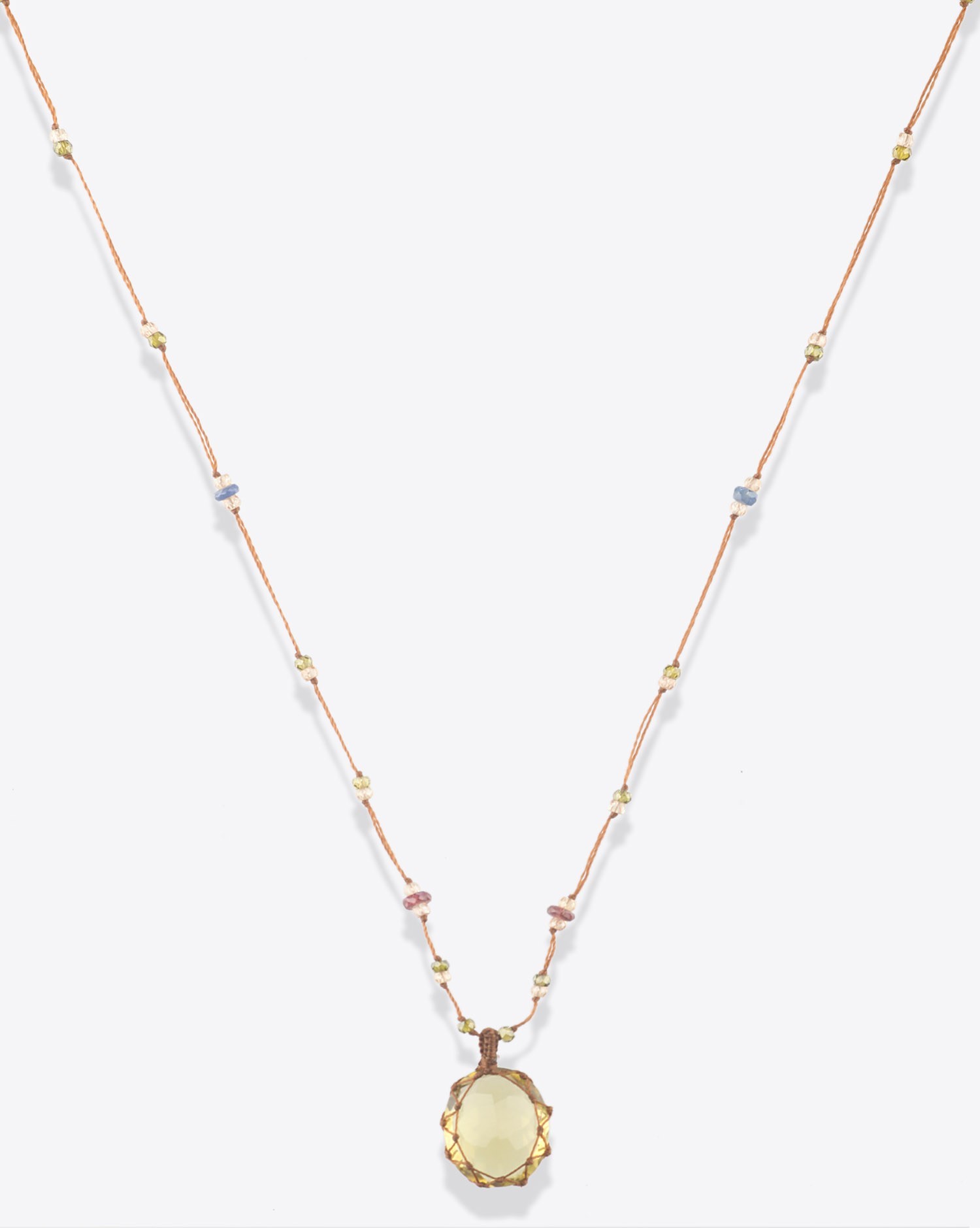 Image du produit Sharing Collier Long Tibétain Sur Cordon Tabac 2 - Lemon Topaze - 2