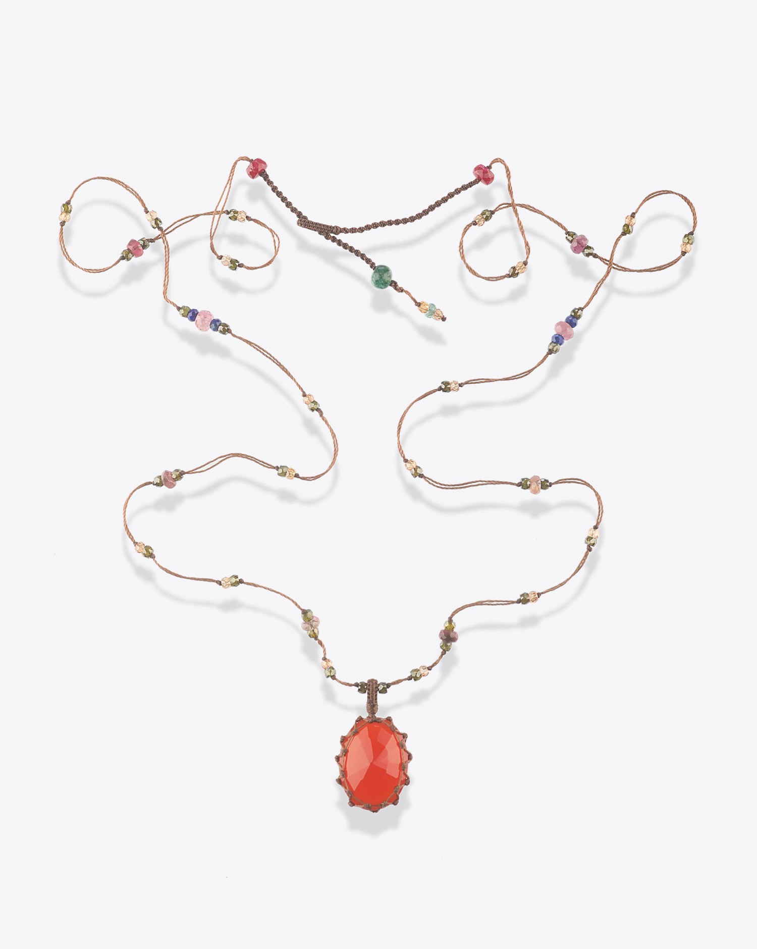 Image du produit Sharing Collier Long Tibétain Sur Cordon Tabac - Cornaline  