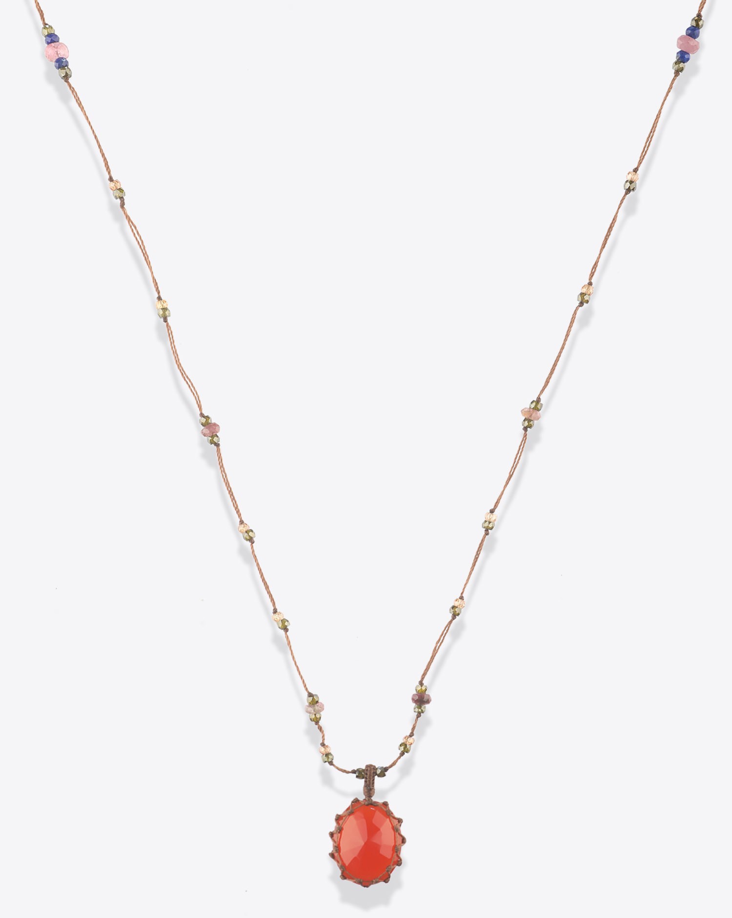 Image du produit Sharing Collier Long Tibétain Sur Cordon Tabac - Cornaline   - 2