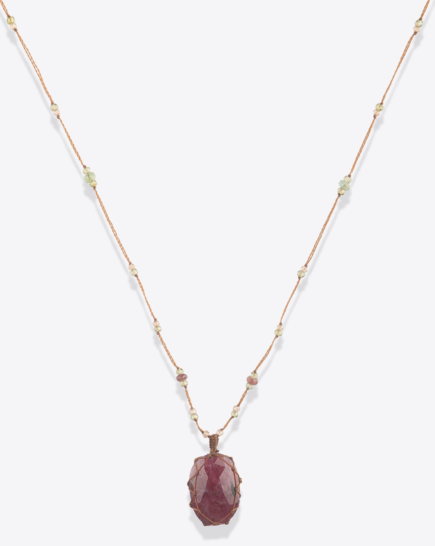 Image du produit Sharing Collier Long Tibétain Sur Cordon Tabac - Corundum   - 2